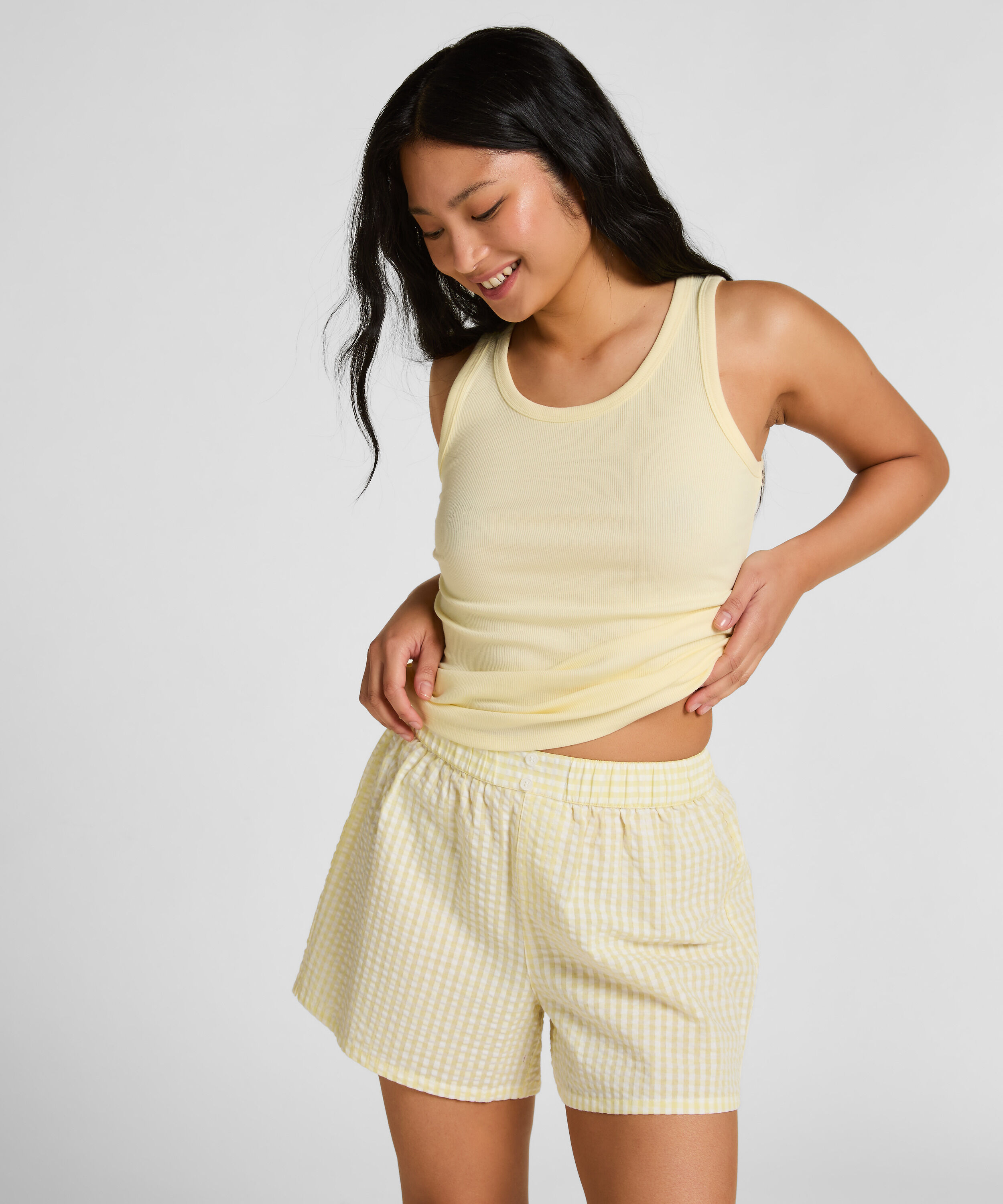 Pyjama Short Seersucker, Gelb