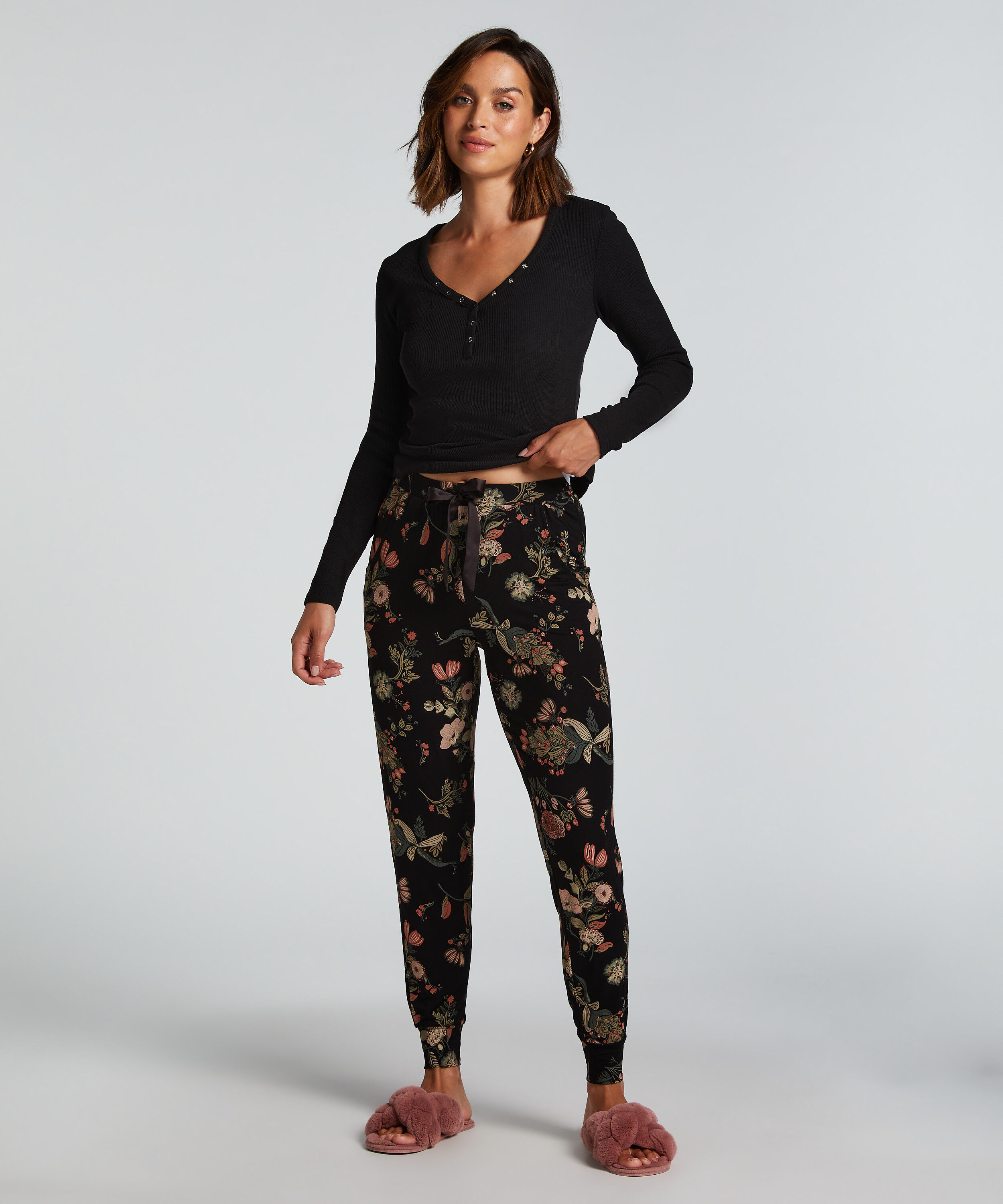 Pyjamahose Jersey, Schwarz