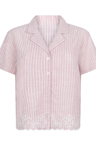 Thumbnail - Hunkemöller Gestreiftes Pyjama-Oberteil aus Baumwolle Rosa