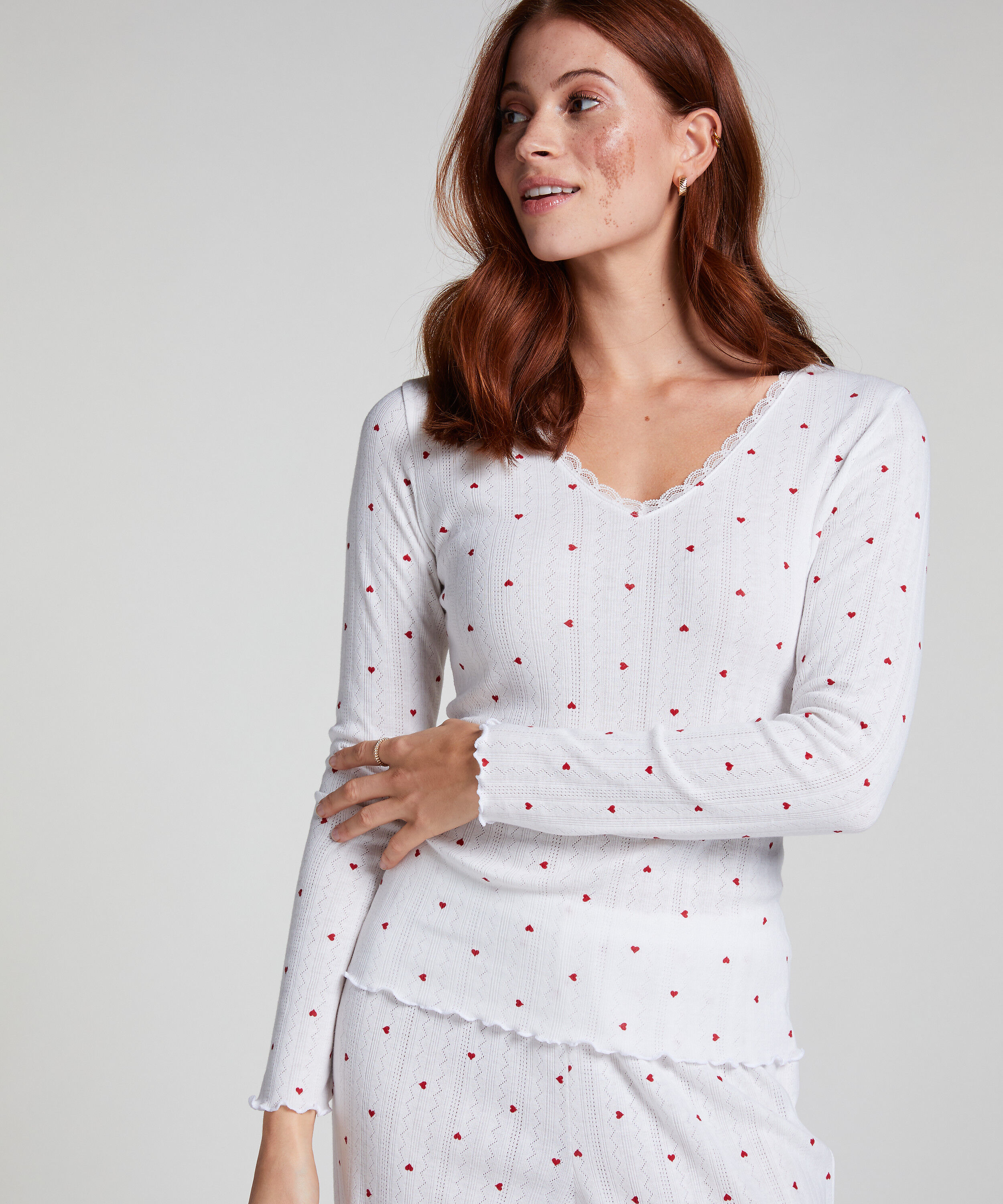 Pyjamatop Pointelle, Weiß Pyjamatop Pointelle, Weiß