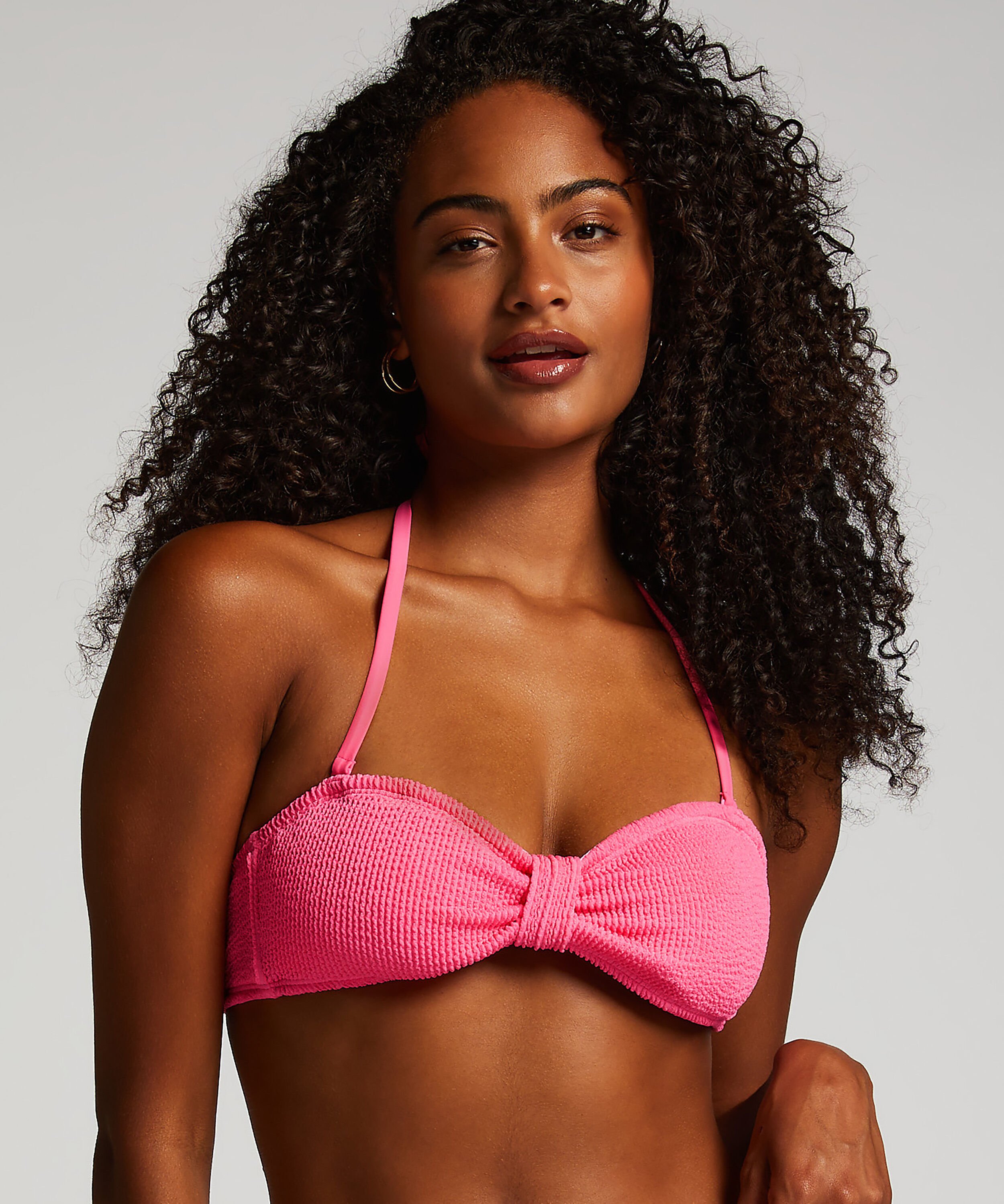 Bandeau Bikini Top Crinkle, Rosa Bandeau Bikini Top Crinkle, Rosa