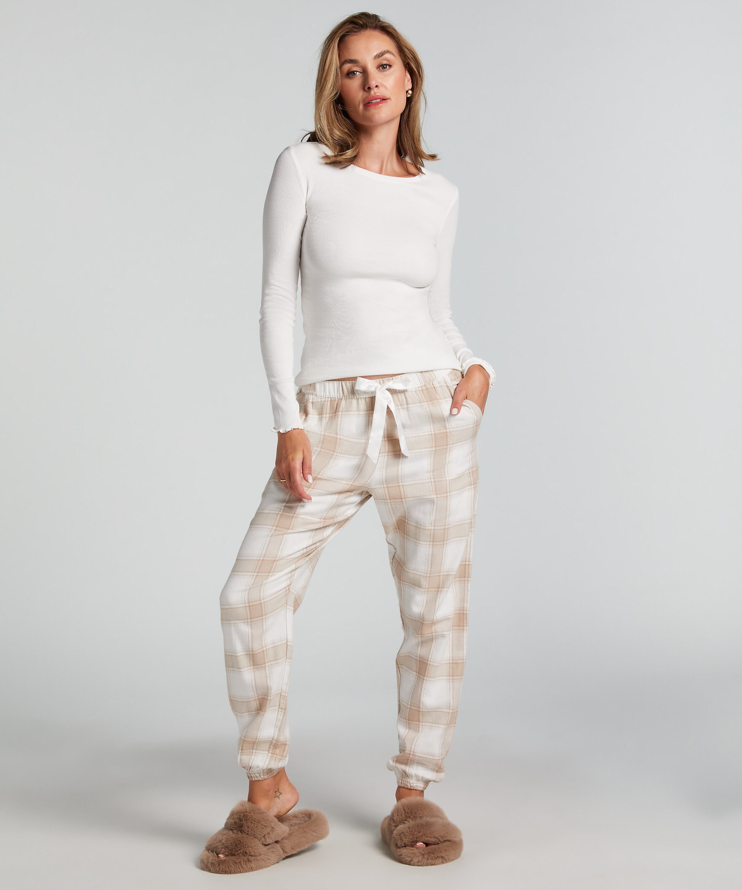 Pyjamahose aus Flanell, Beige Pyjamahose aus Flanell, Beige