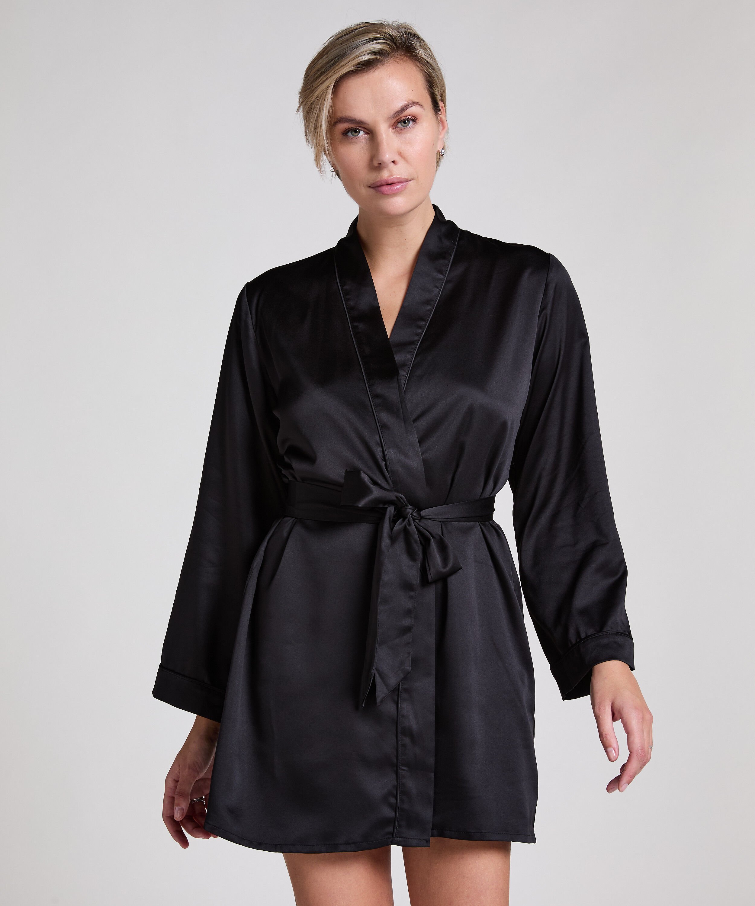 Kimono Satin, Schwarz Kimono Satin, Schwarz