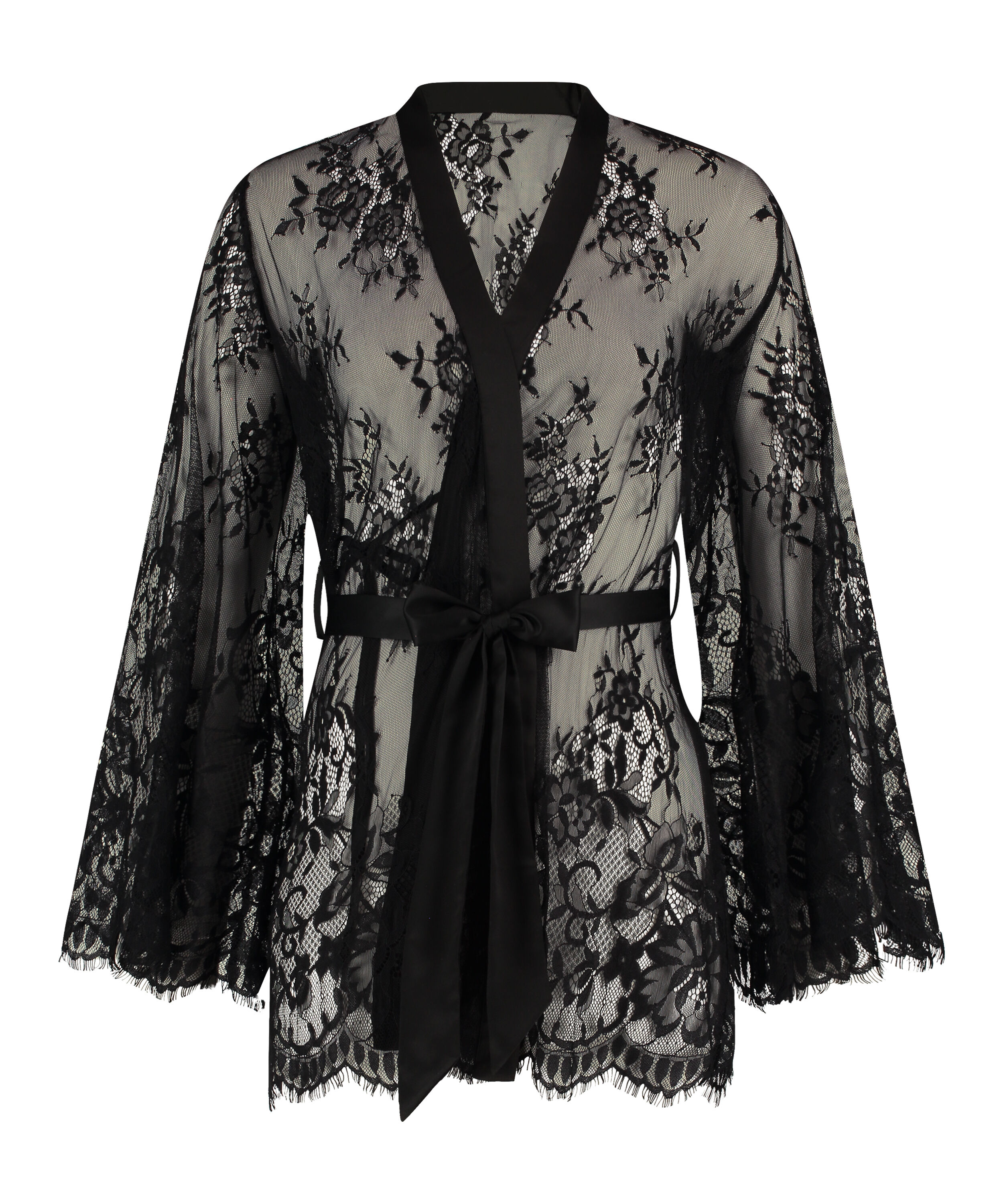 Hunkemöller Kimono 'Isabelle' – Transparenter Spitzen-Überwurf Mit Satin-Details, Vorne Geknöpft