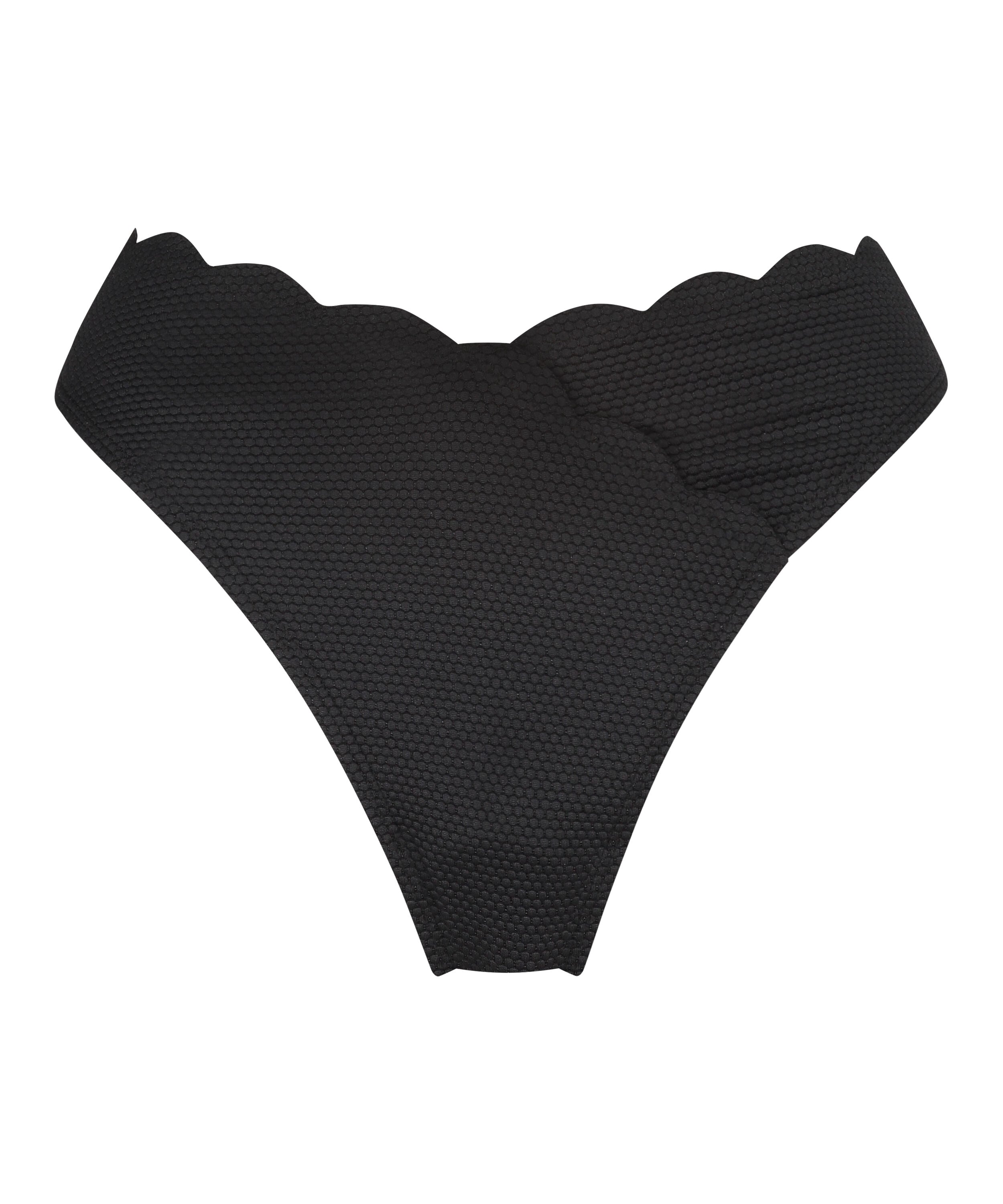 Hochgeschnittene Bikini-Hose Scallop, Schwarz