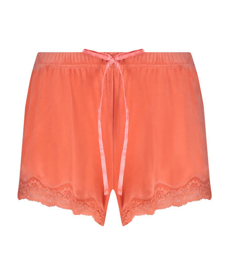 Shorts aus Velours mit Spitze, Orange