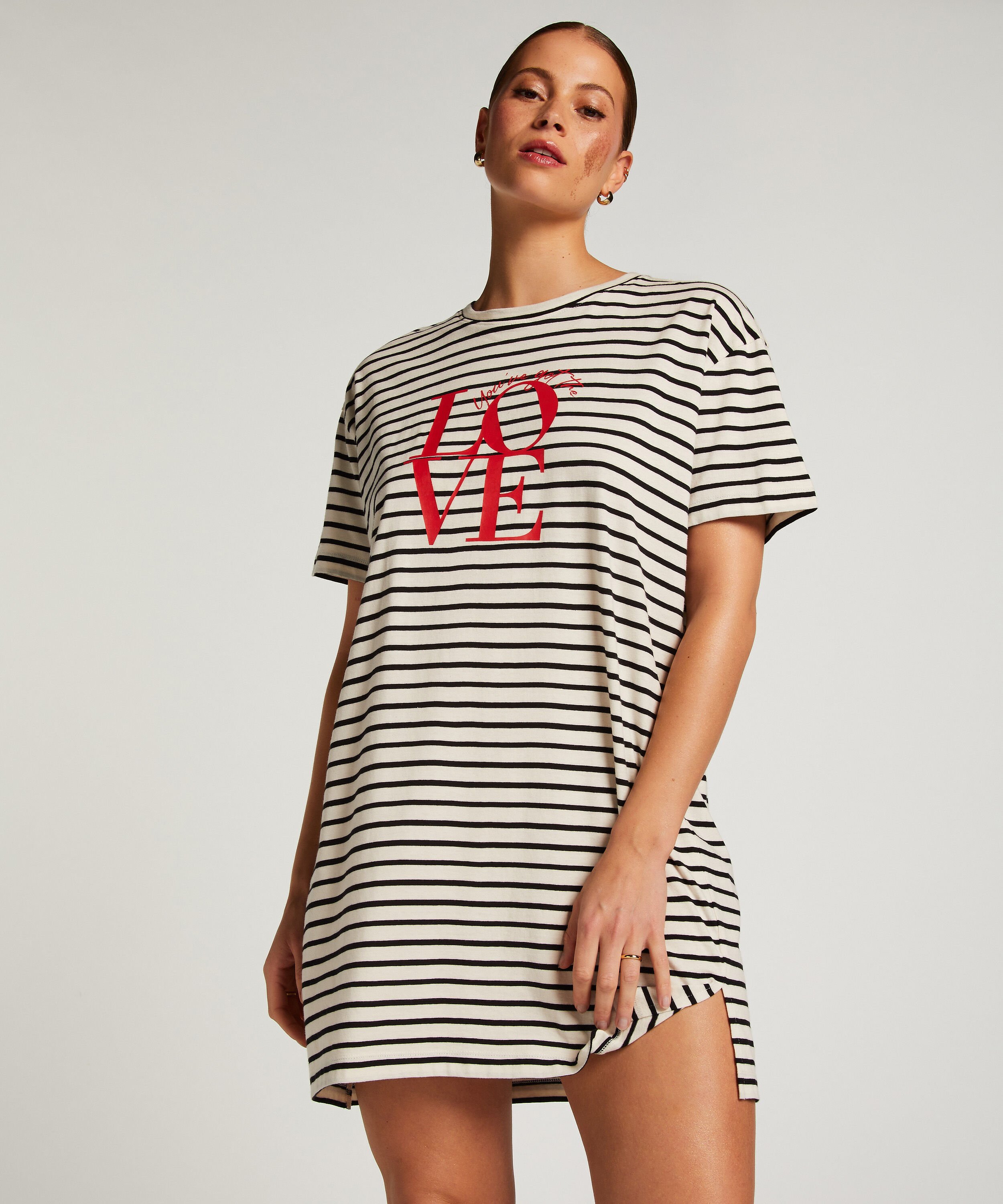 Nachthemd Rundhalsausschnitt, Schwarz