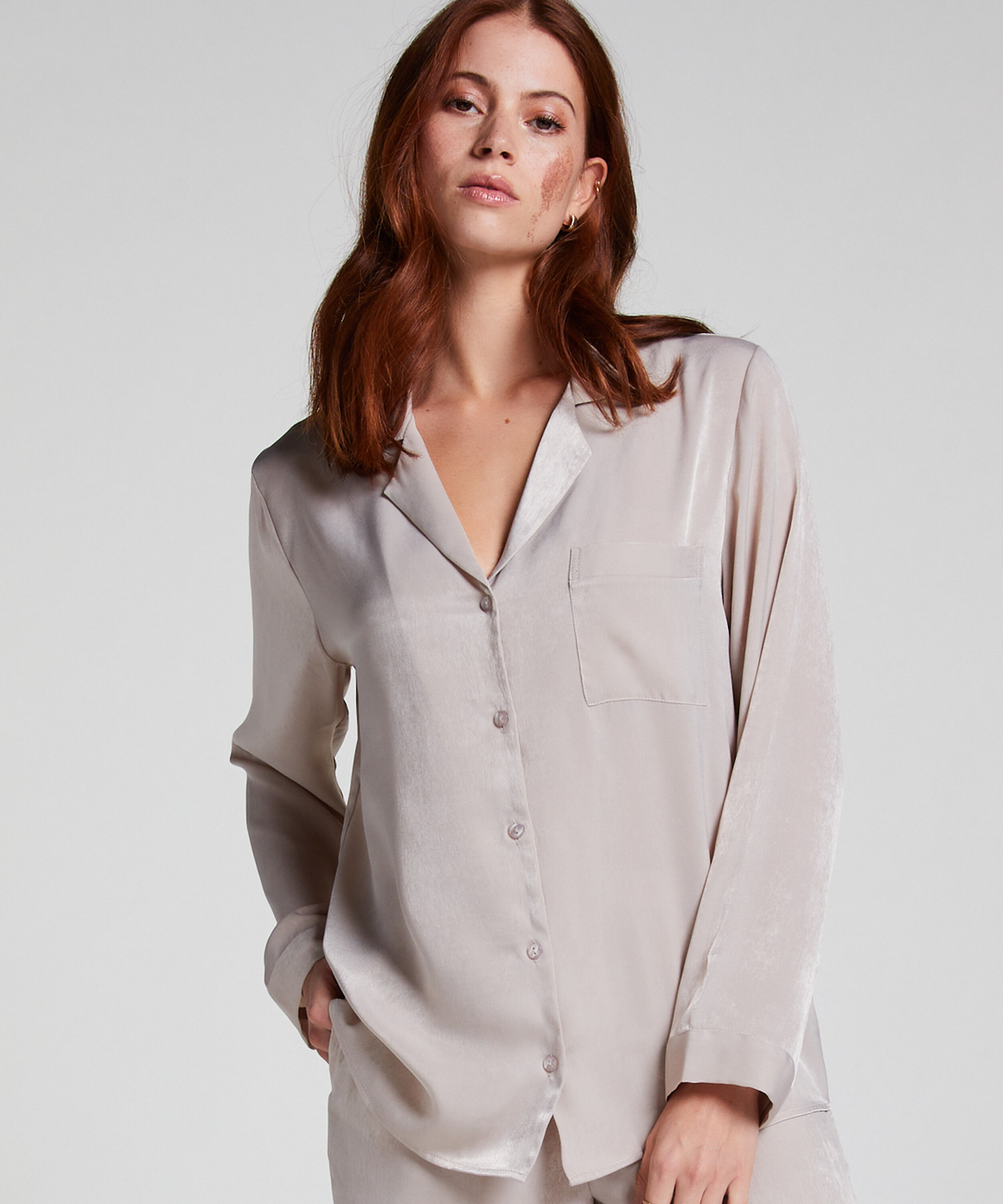 Langarmjacke Satin, Beige Langarmjacke Satin, Beige