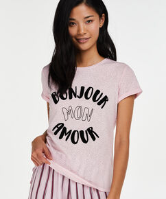 Kurzarm-Pyjamatop Loose Fit, Rose