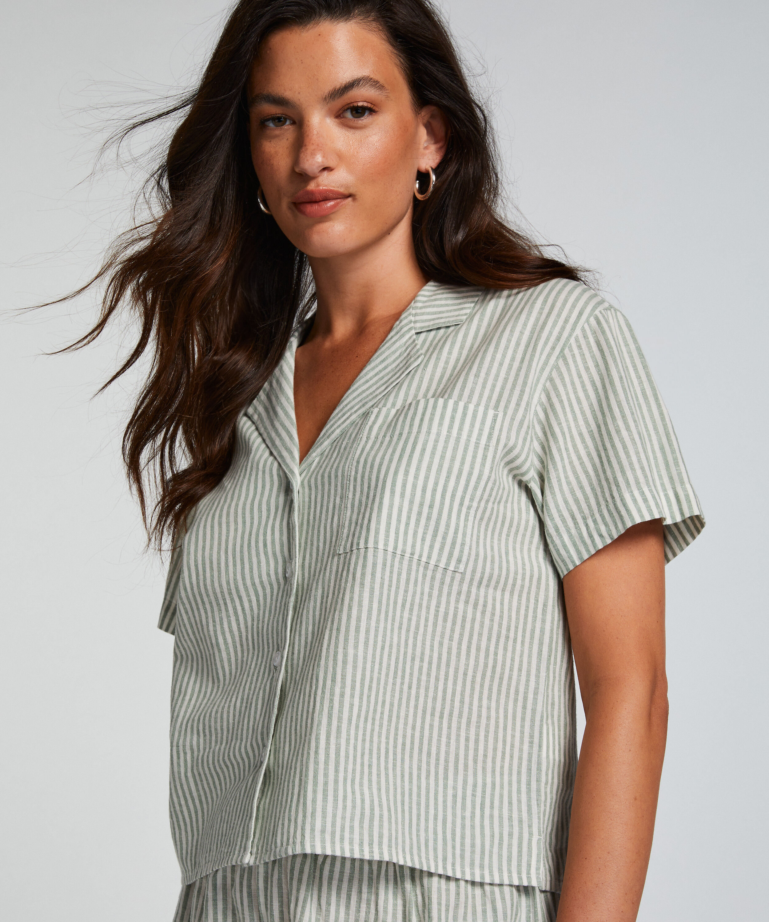 Pyjamatop Leinen, Grün