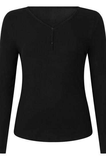 Thumbnail - Hunkemöller Henley-Pyjamatop mit langen Ärmeln Schwarz