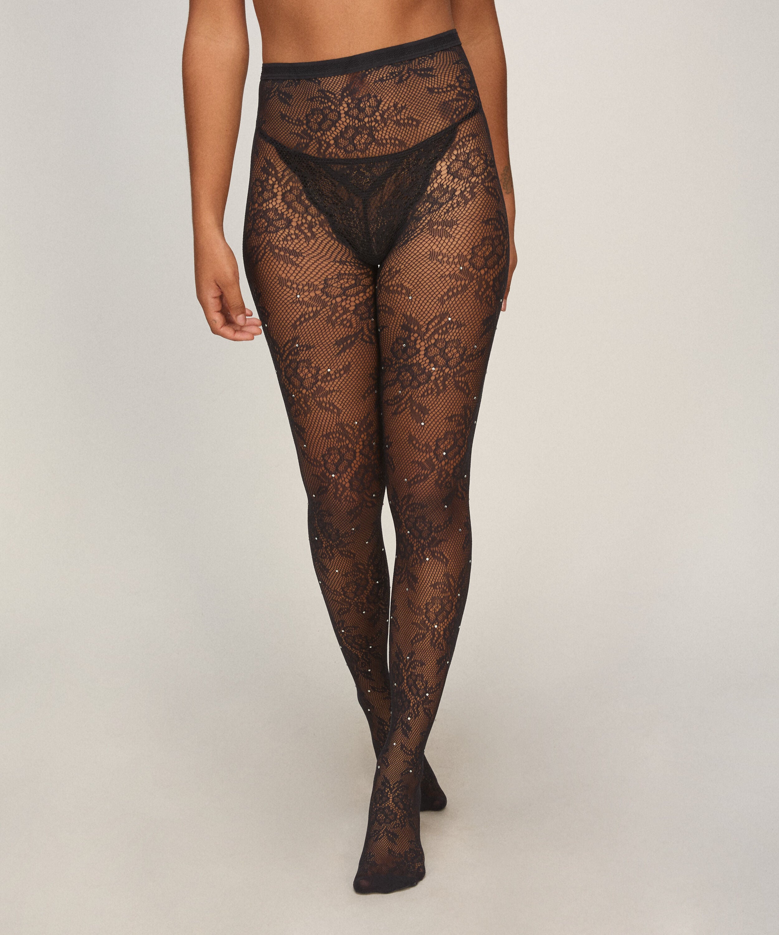 Tight Allover Lace Rhinestones, Schwarz