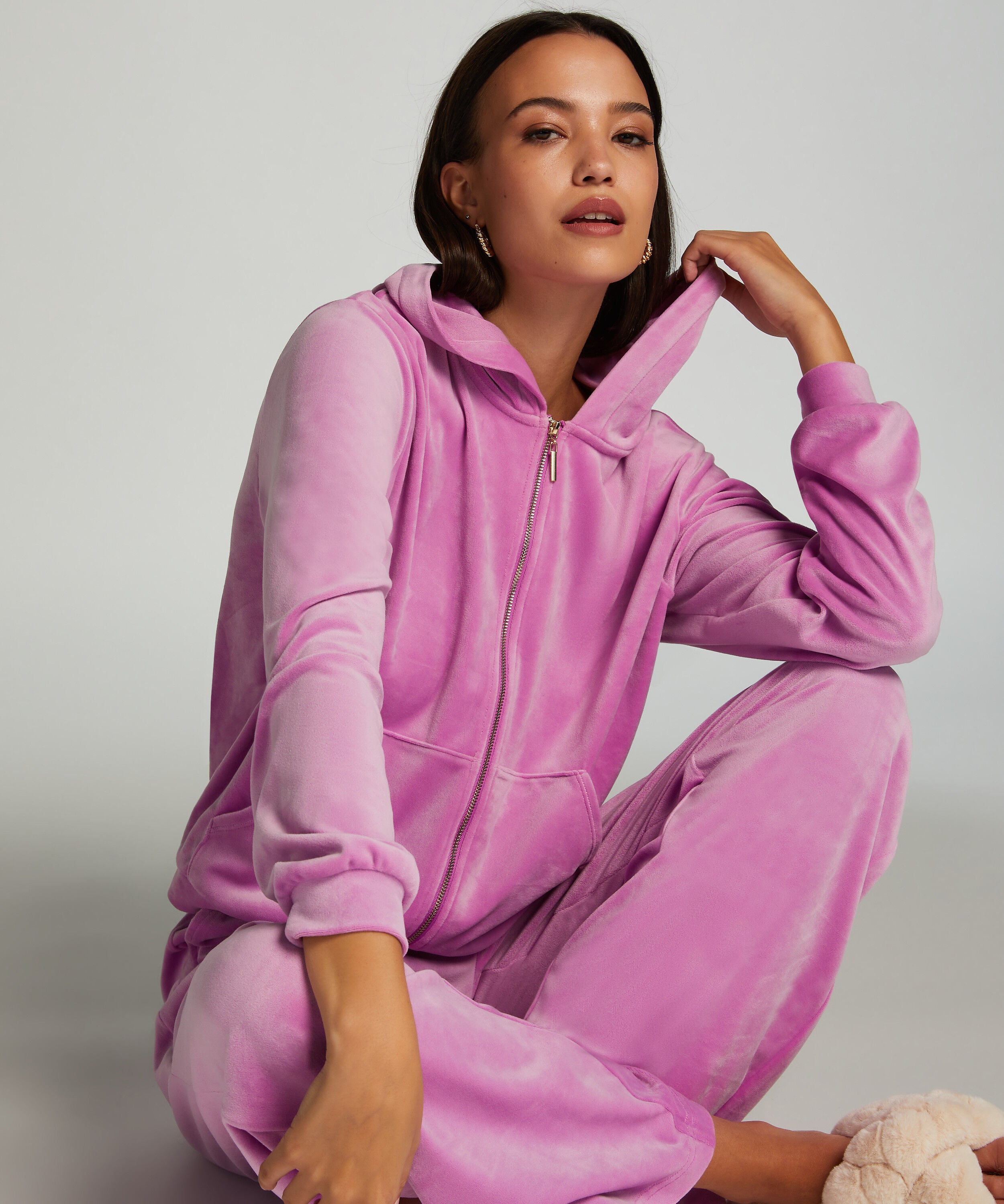 Hoodie Jacke Velours, Rosa