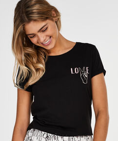 Kurzarm-Pyjamatop, Schwarz