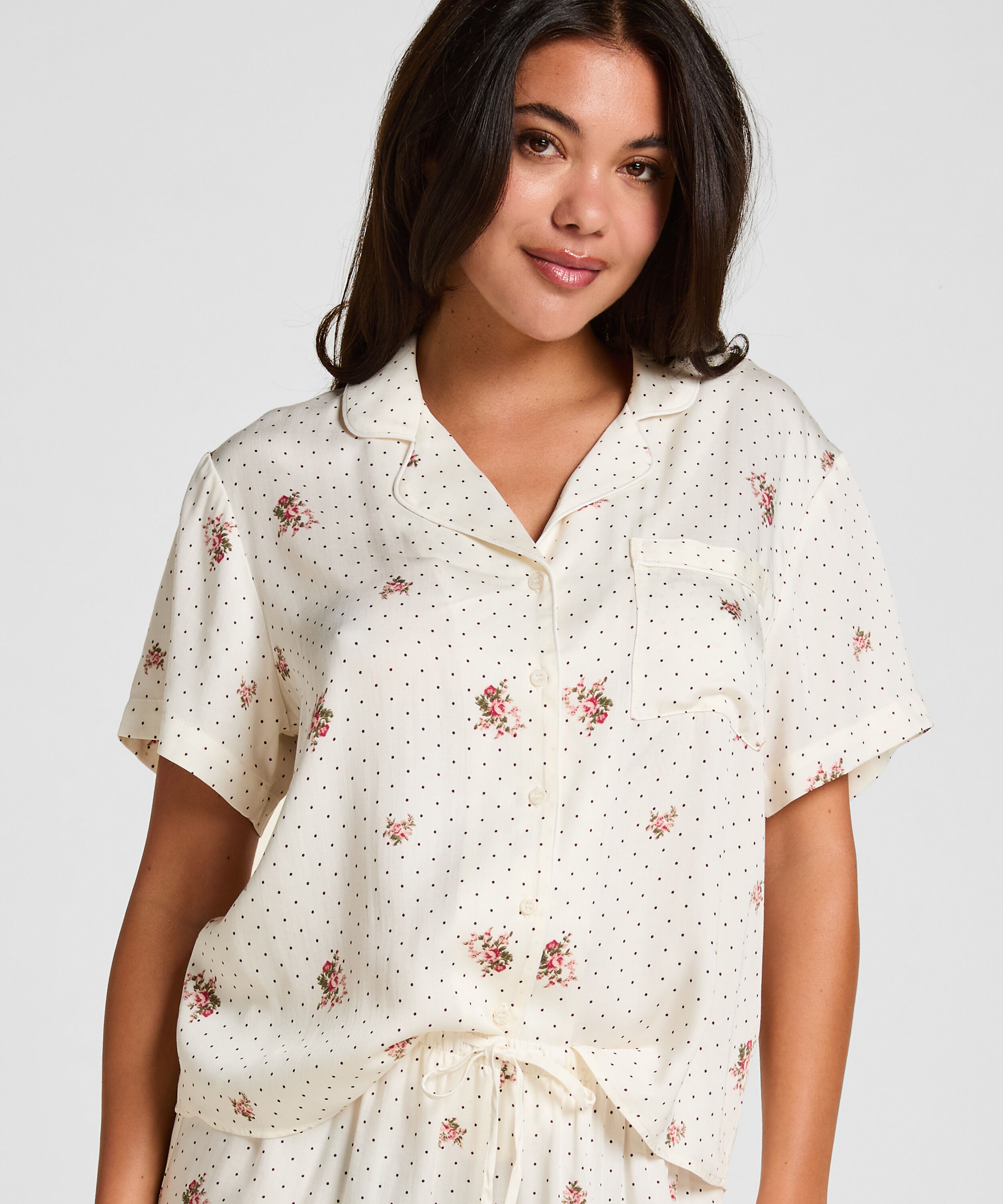 Pyjama-Jacke Satin, Weiß Pyjama-Jacke Satin, Weiß
