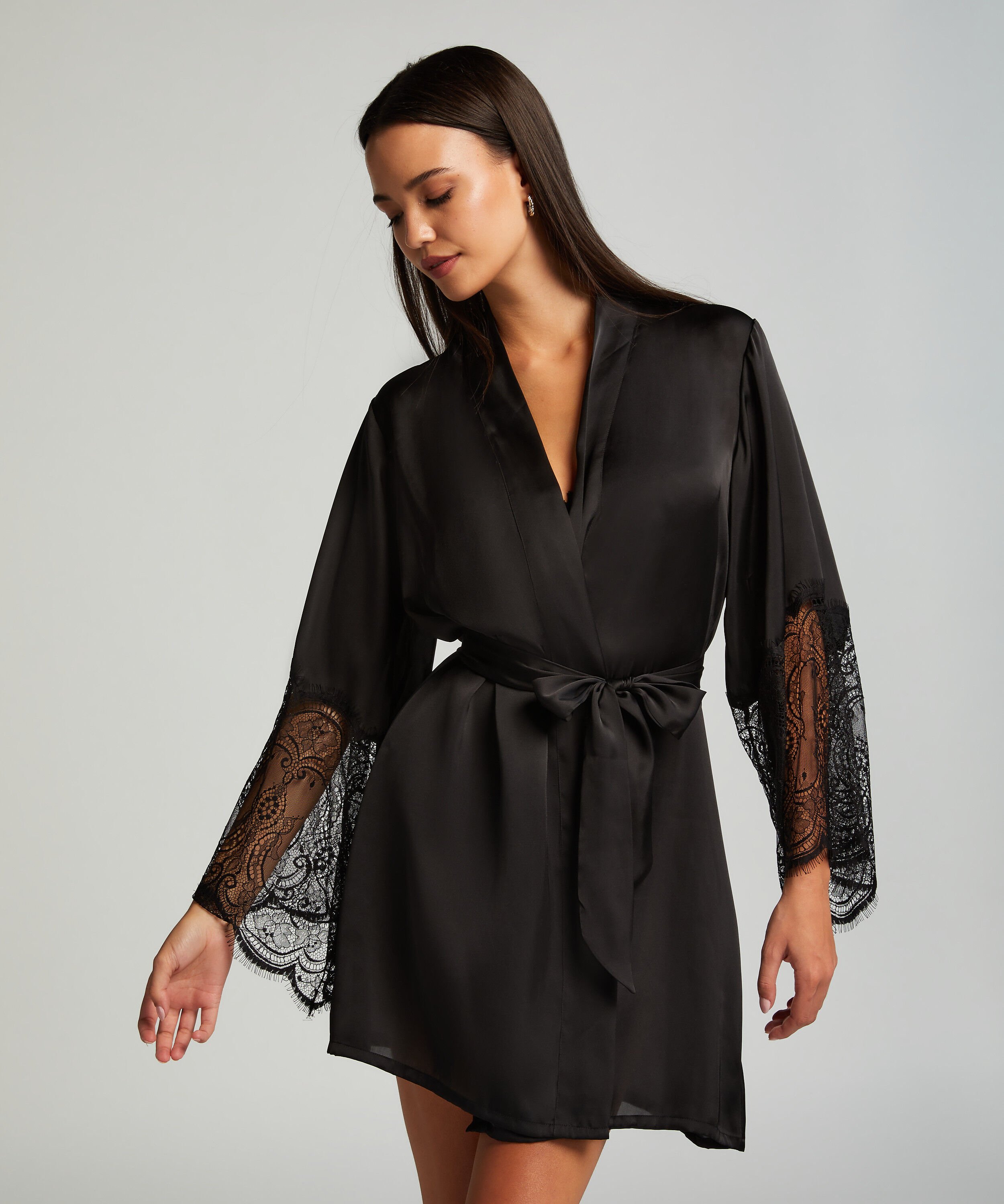 Kimono Satin, Schwarz Kimono Satin, Schwarz