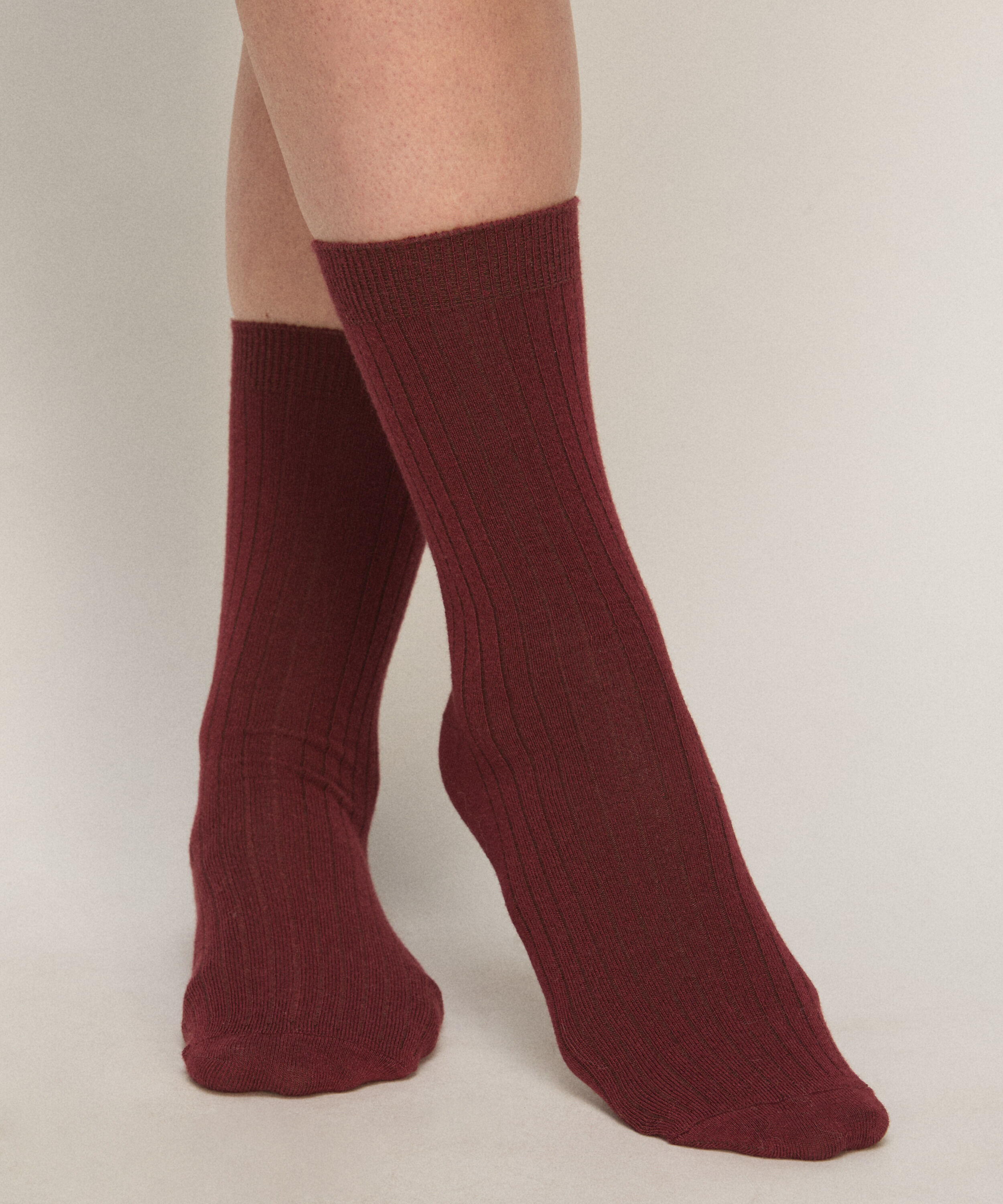 Cashmere Blend Ribbed Socks, Rot