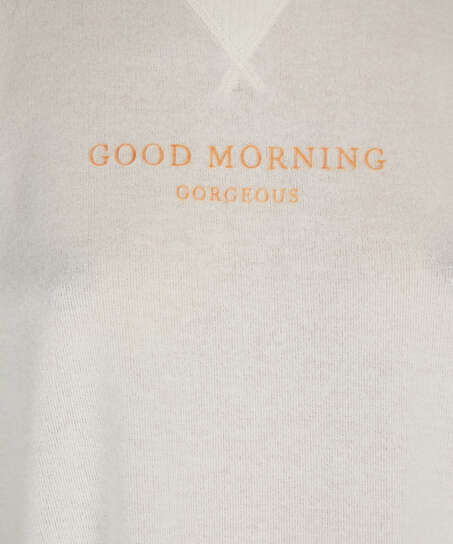 Pyjamatop kurz&auml;rmlig Brushed Jersey, Wei&szlig;