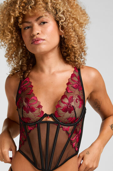 Hunkemöller Damen Schwarz Bustier "Bustier Dahlia", Gr. 70, Cup B, Rot (Schwarz), 57% Polyamid, 33% Polyester, 10% Elasthan, Bhs Bustier - Image 3