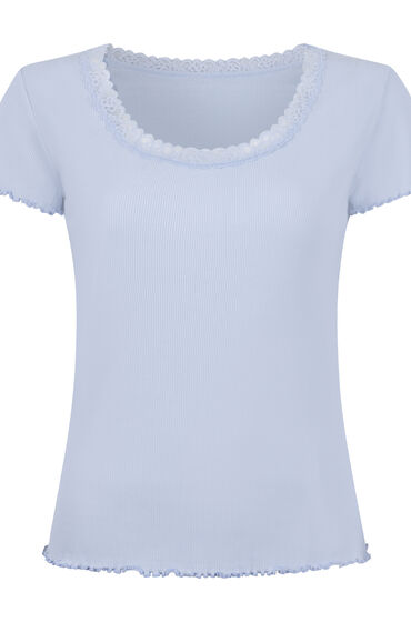 Thumbnail - Hunkemöller Pyjama-Oberteil Jersey Ripp Blau