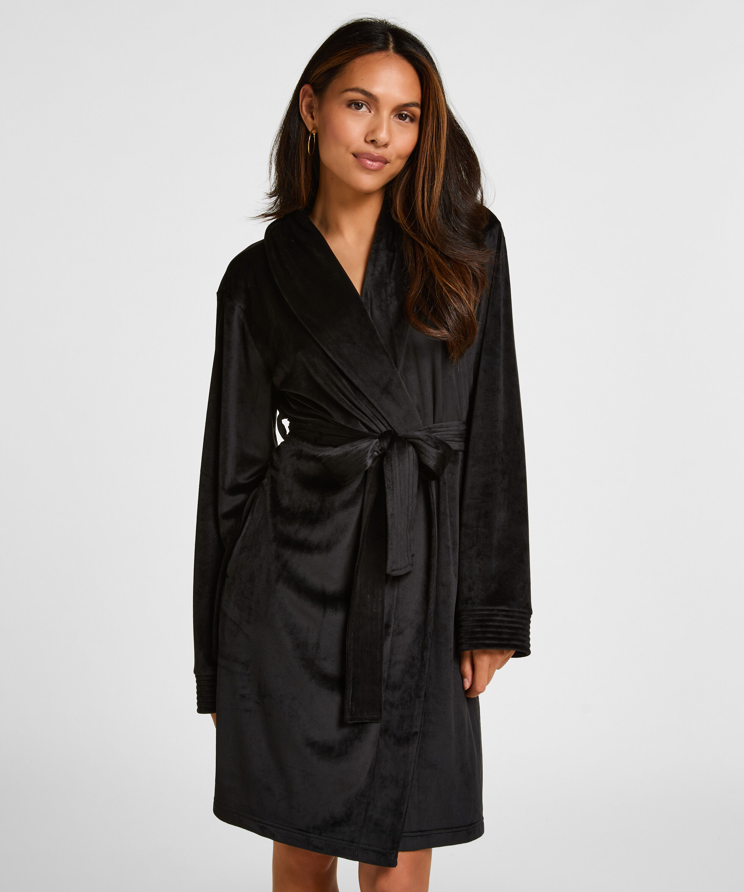 Bademantel Velours, Schwarz