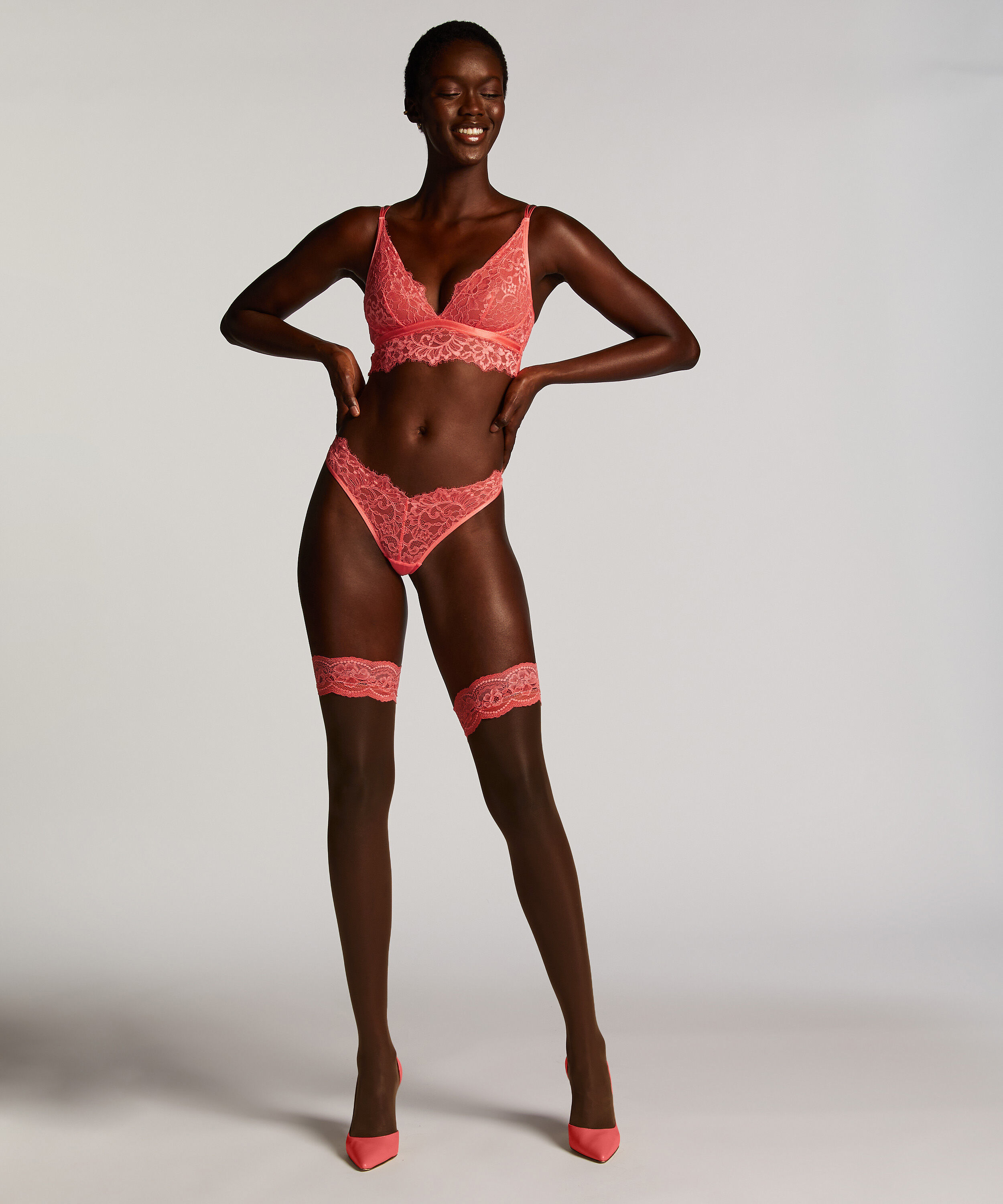 Halterlose Strümpfe 15 Denier Spitze, Rosa