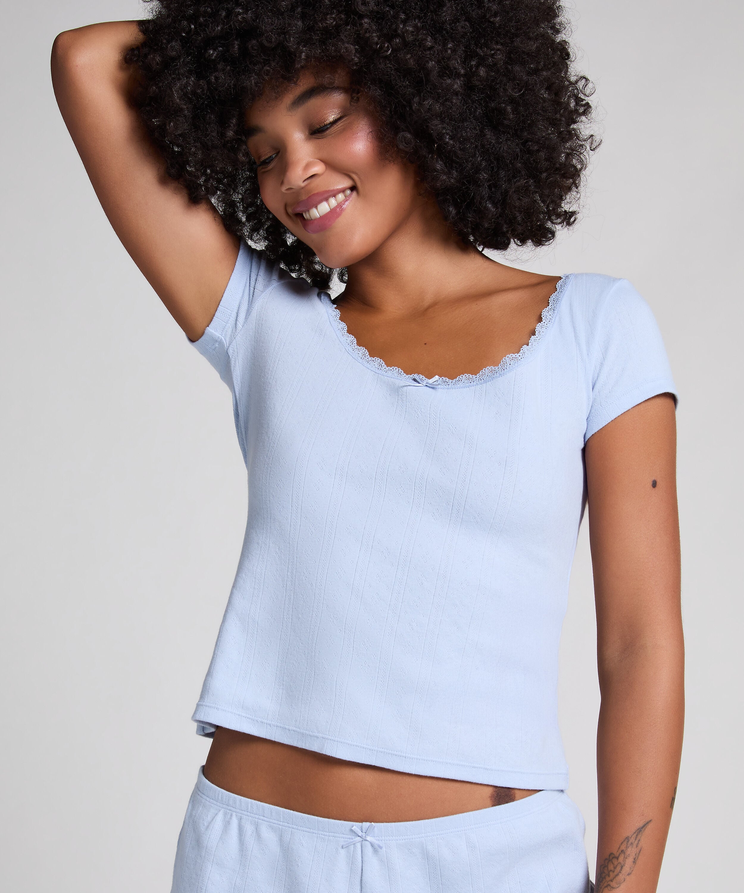 Pointelle-Top, Blau Pointelle-Top, Blau
