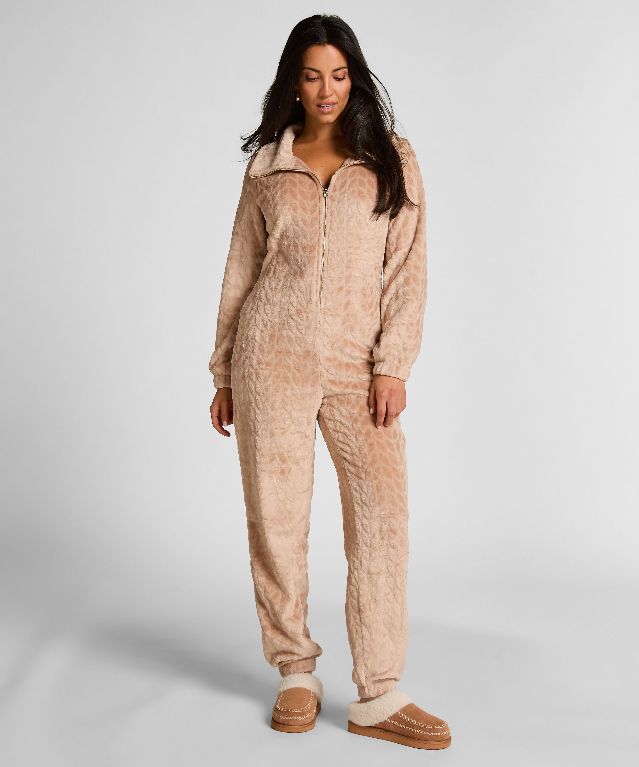 Onesie Cable mit Reißverschluss, Beige
