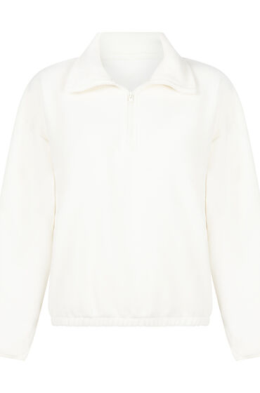 Thumbnail - Hunkemöller Sportliches Top aus Fleece mit halbem Reißverschluss Weiß