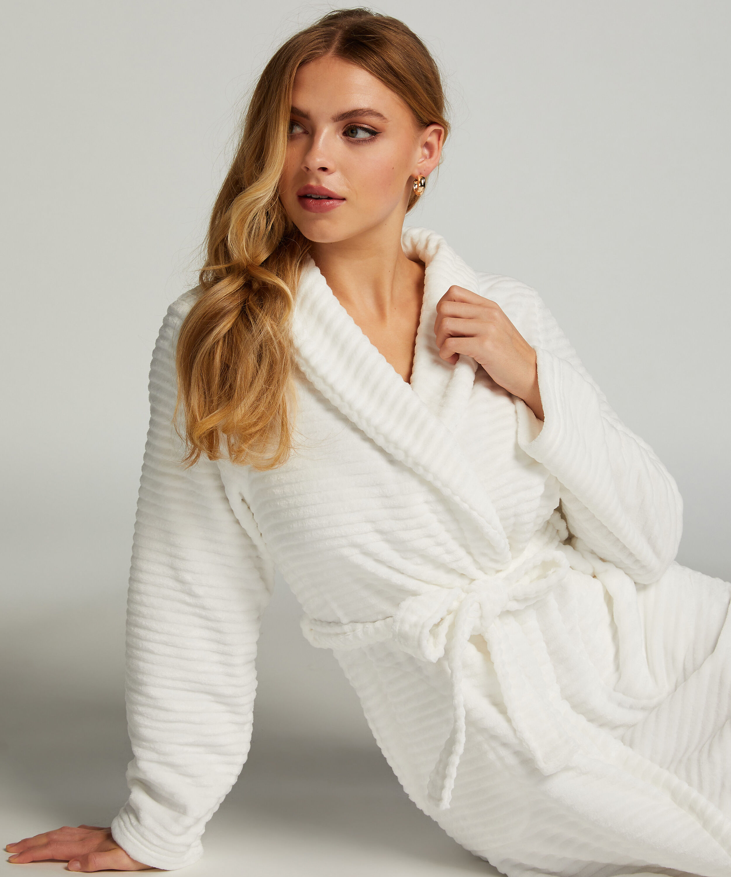 Langer Bademantel Fleece Rip, Weiß