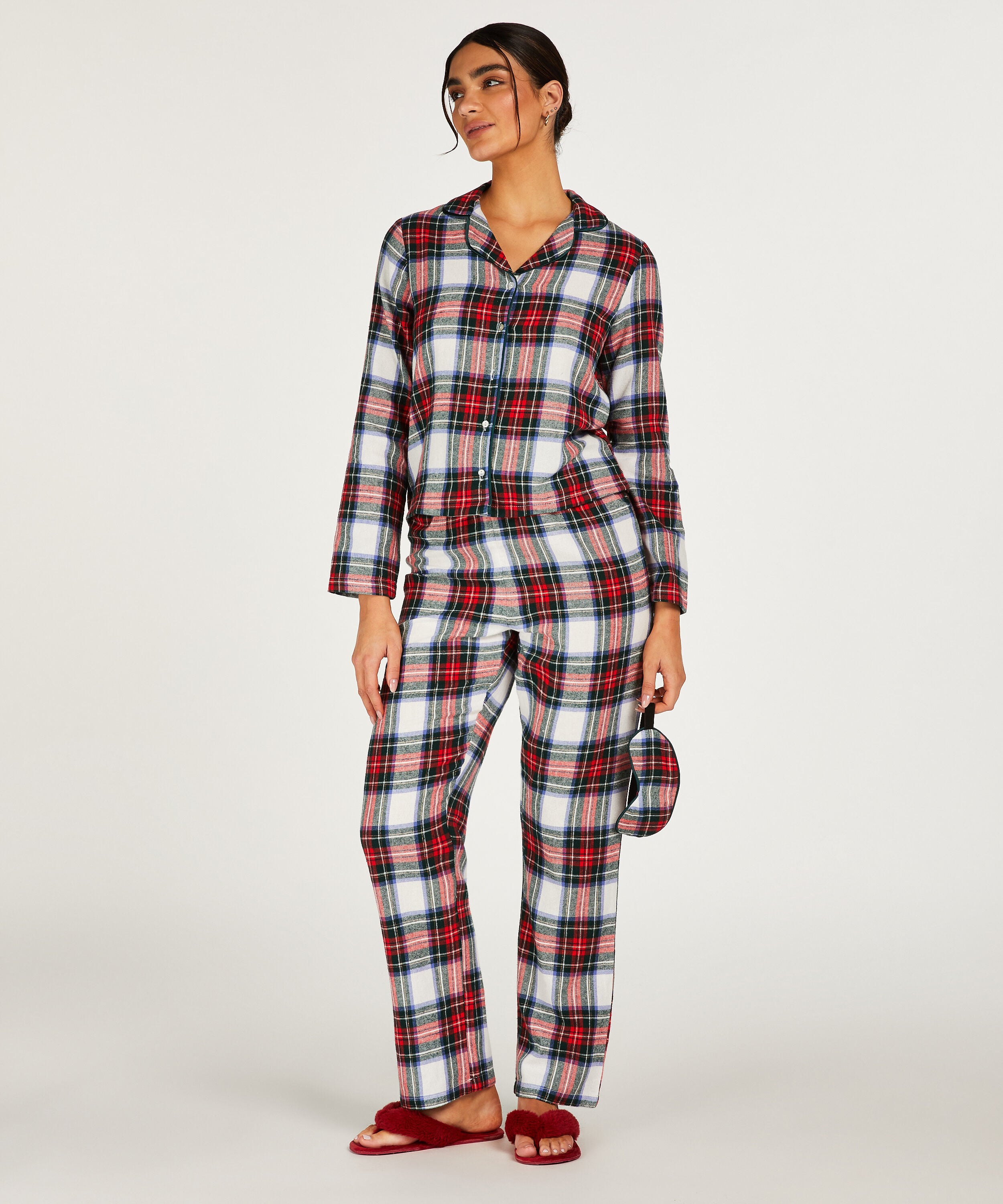 Pyjamaset Check Twill, Weiß