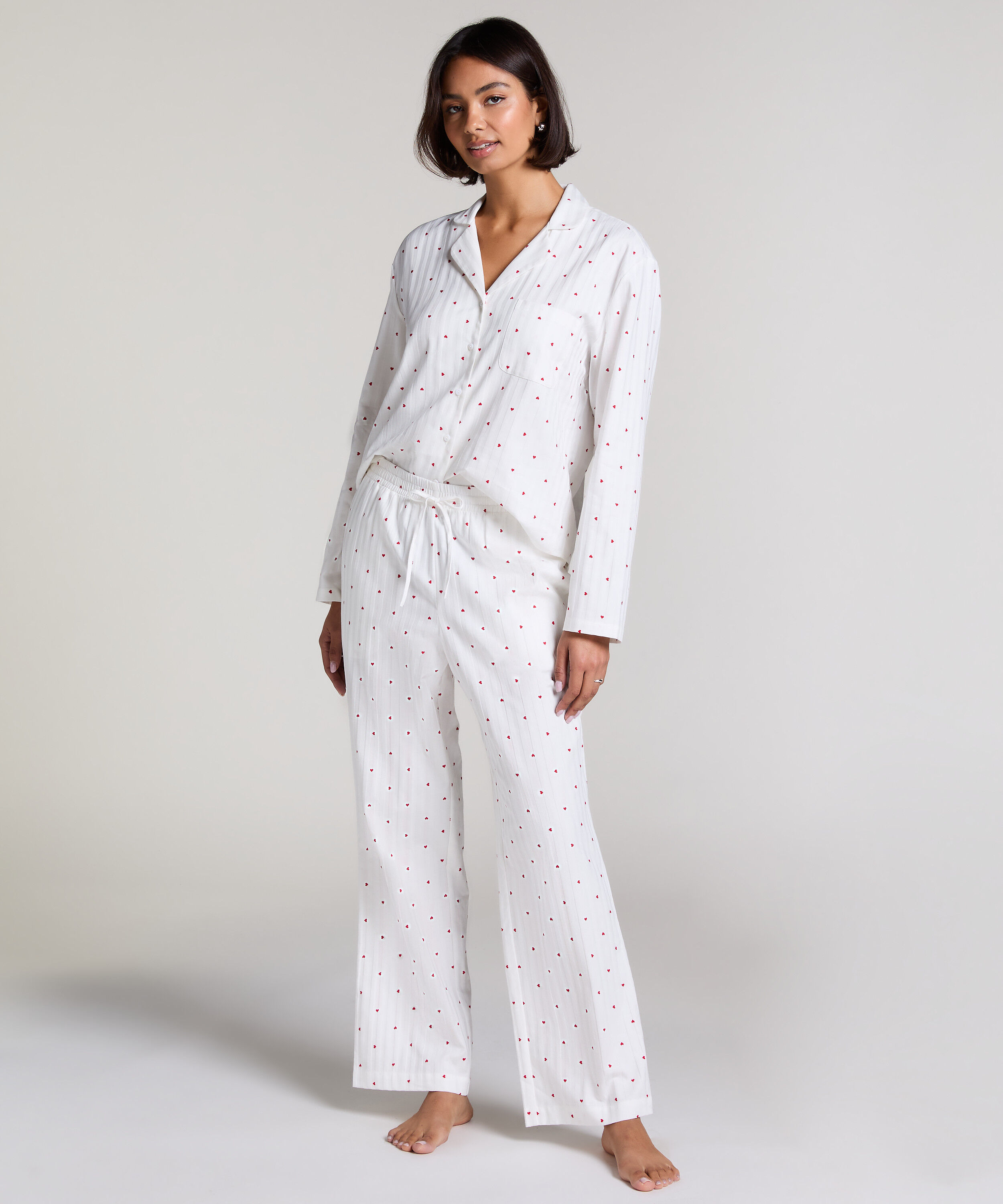 Jacquard Hearts Regular Pyjamahose, Weiß
