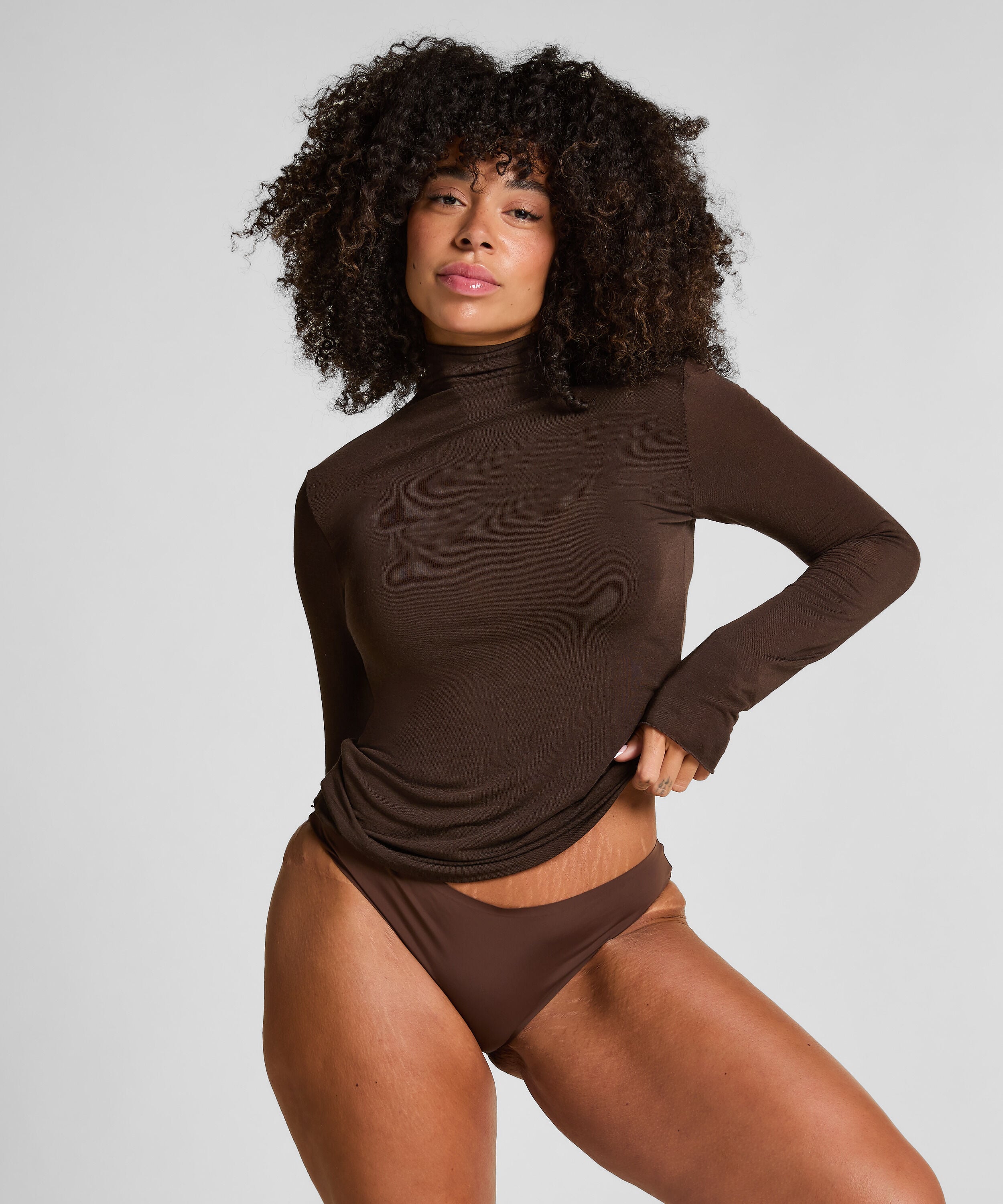Super Soft Shirt aus Kaschmir-Mix mit Rollkragen, Braun