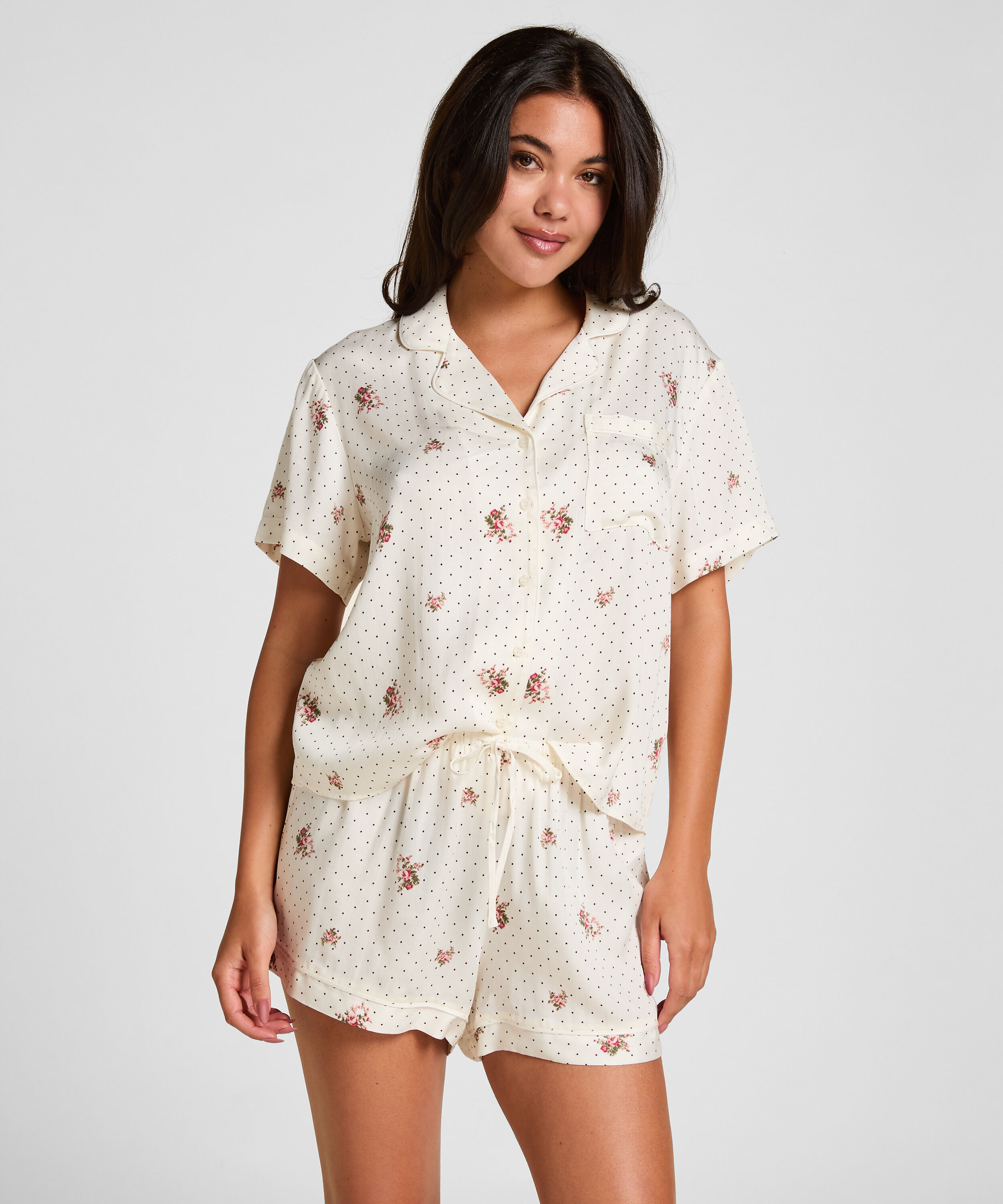 Pyjama-Shorts Satin, Weiß