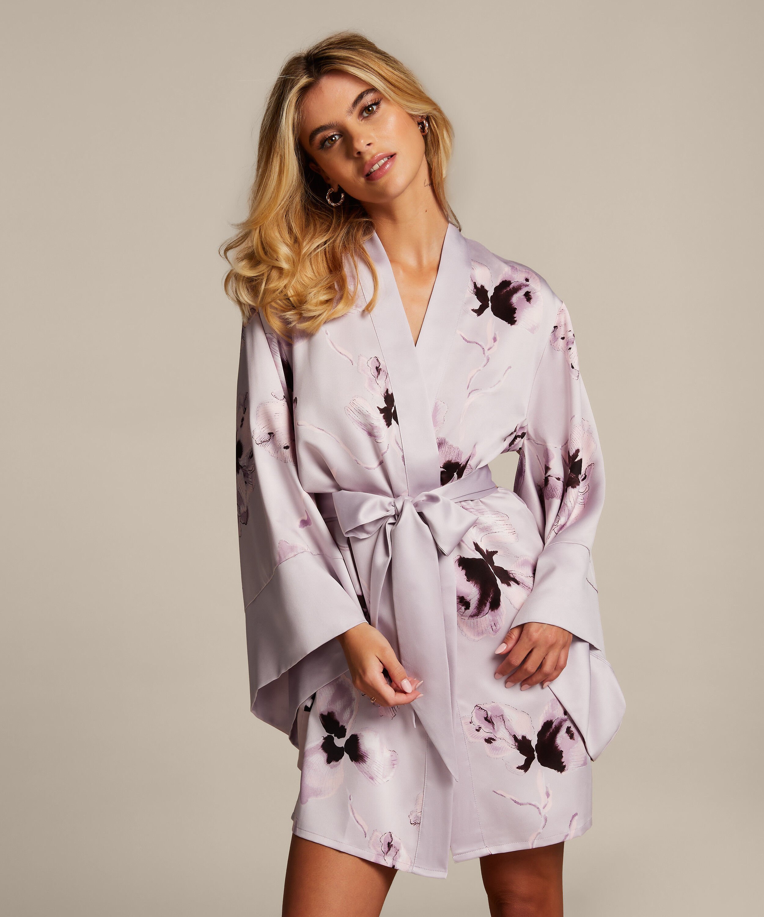 Kimono Satin, Lila Kimono Satin, Lila