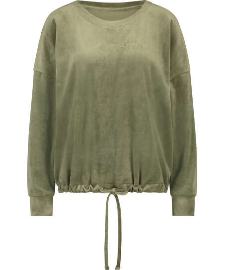 Lang&auml;rmeliges Top aus Velours, gr&uuml;n