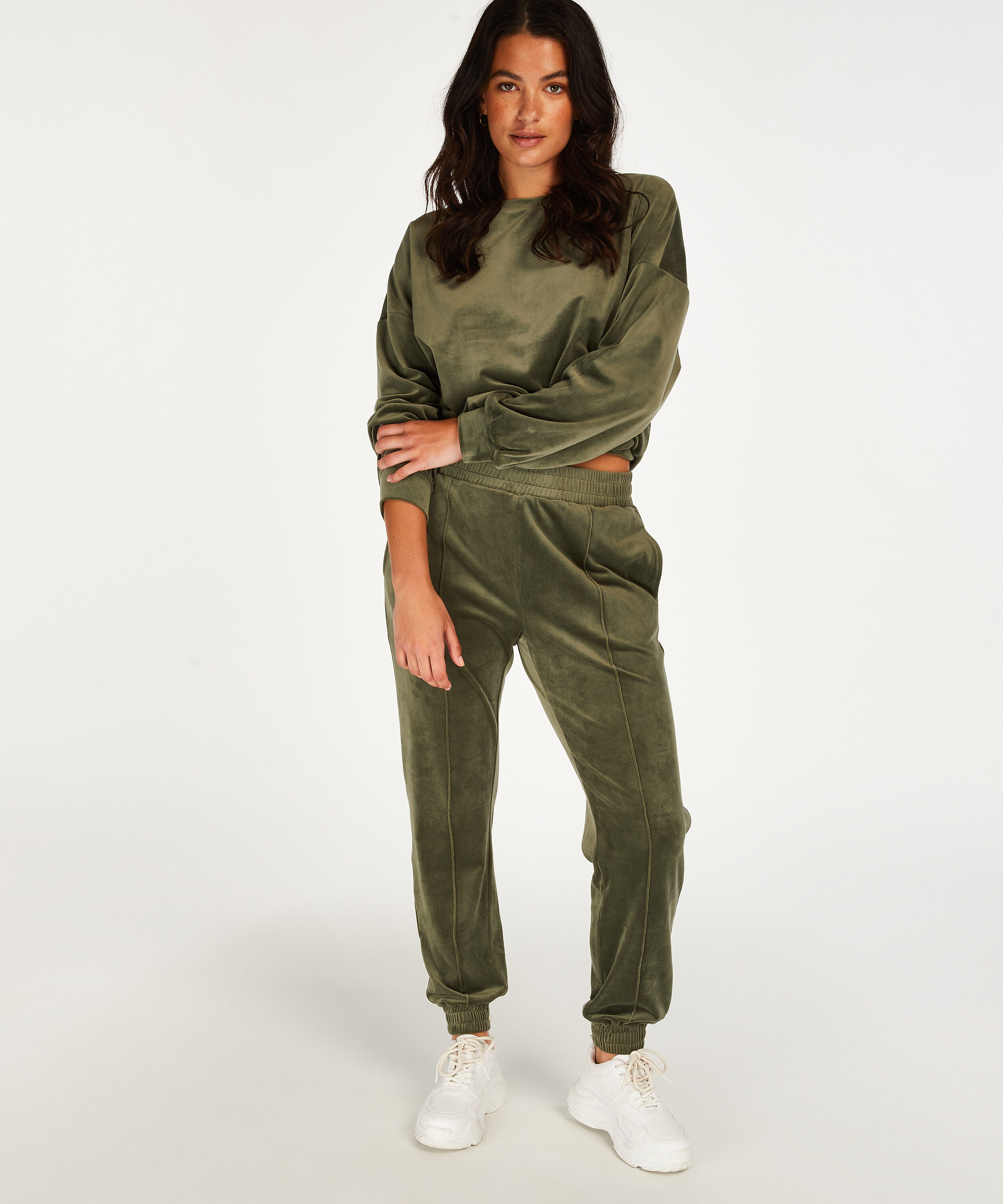 Jogginghose Velours Pintuck, Grün Jogginghose Velours Pintuck, Grün