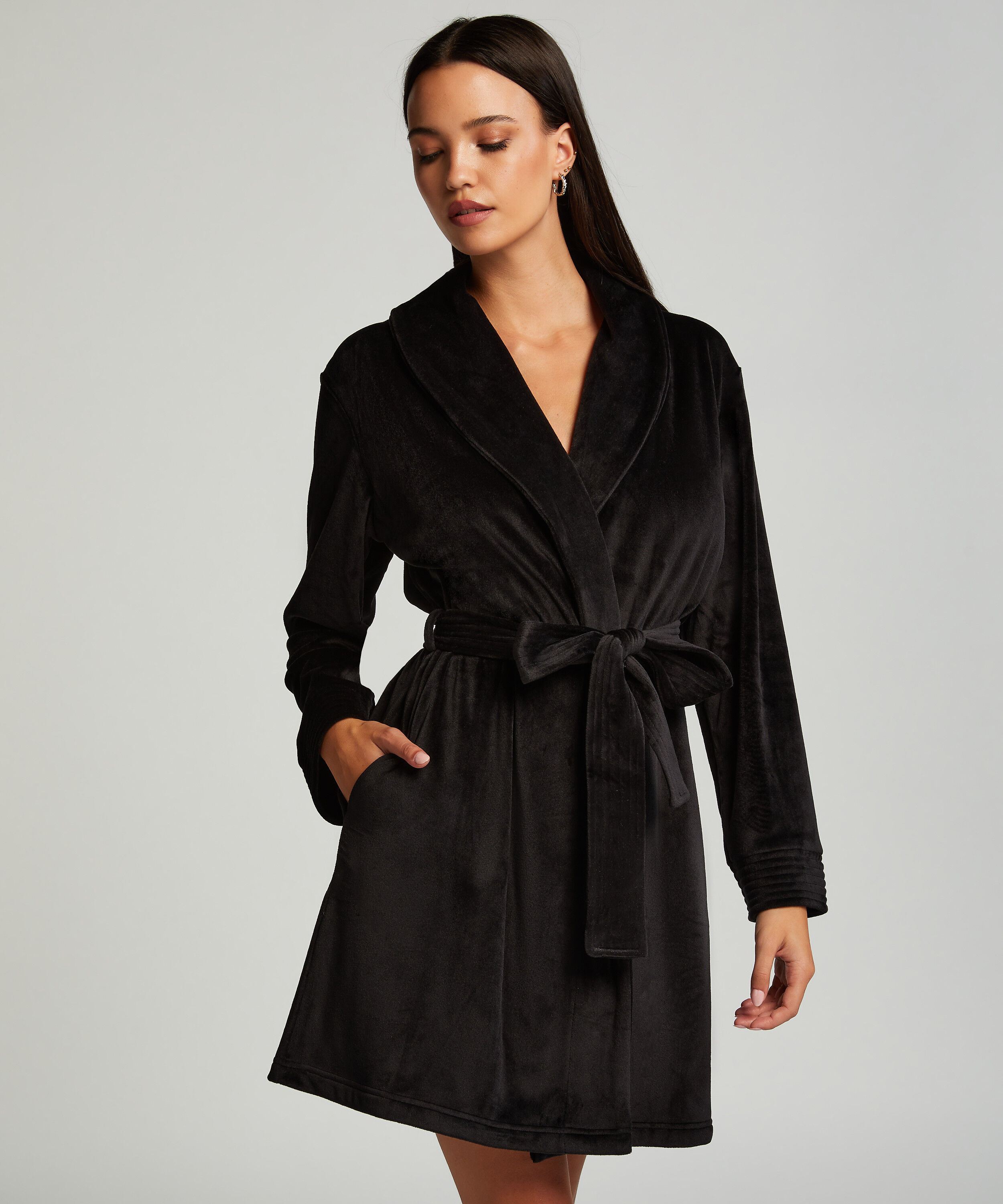 Bademantel Velours, Schwarz