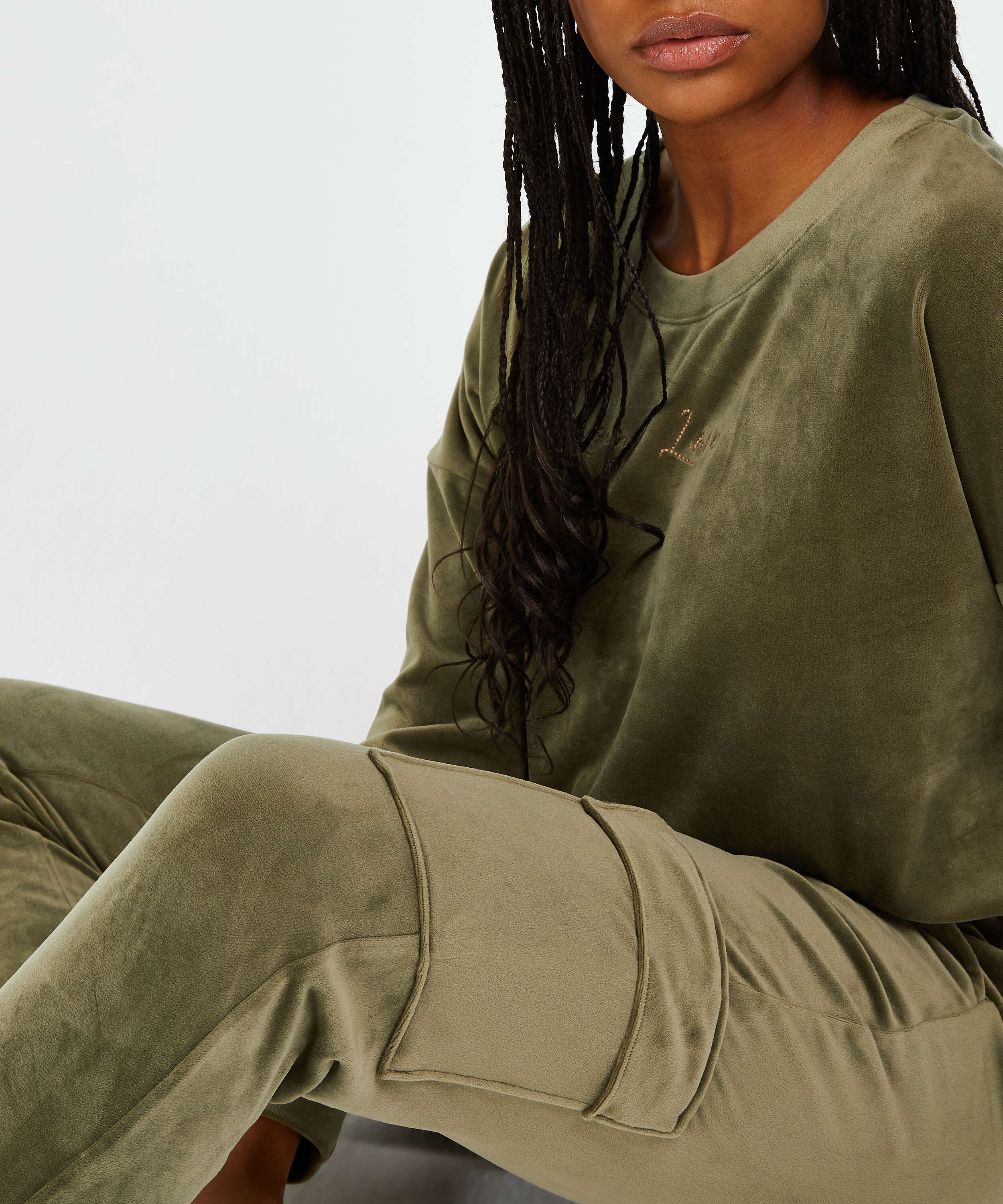 Jogginghose Velours Cargo, gr&uuml;n, main