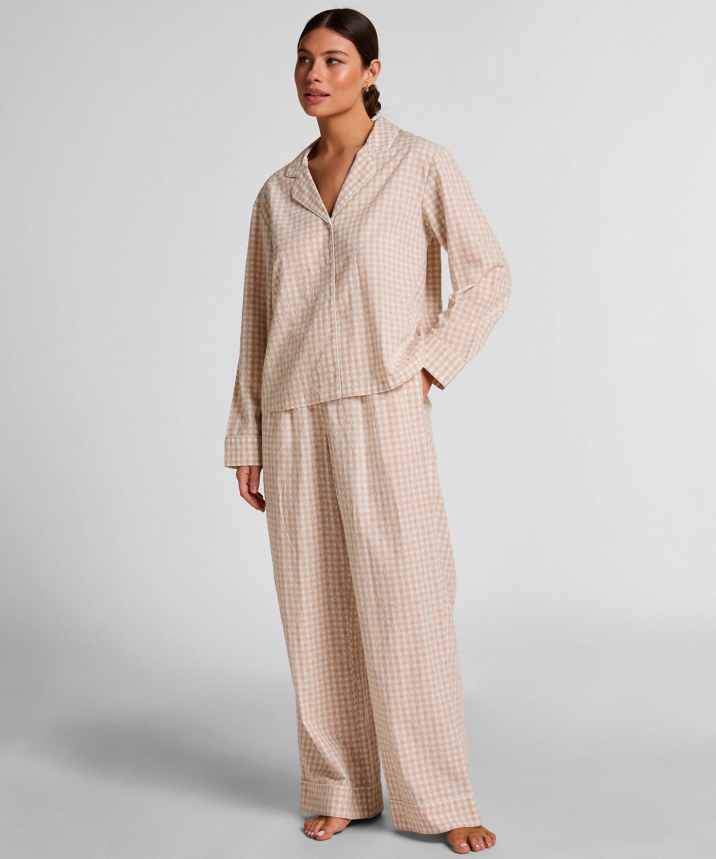 Dobby Pyjamahose Gewebte Baumwolle, Beige