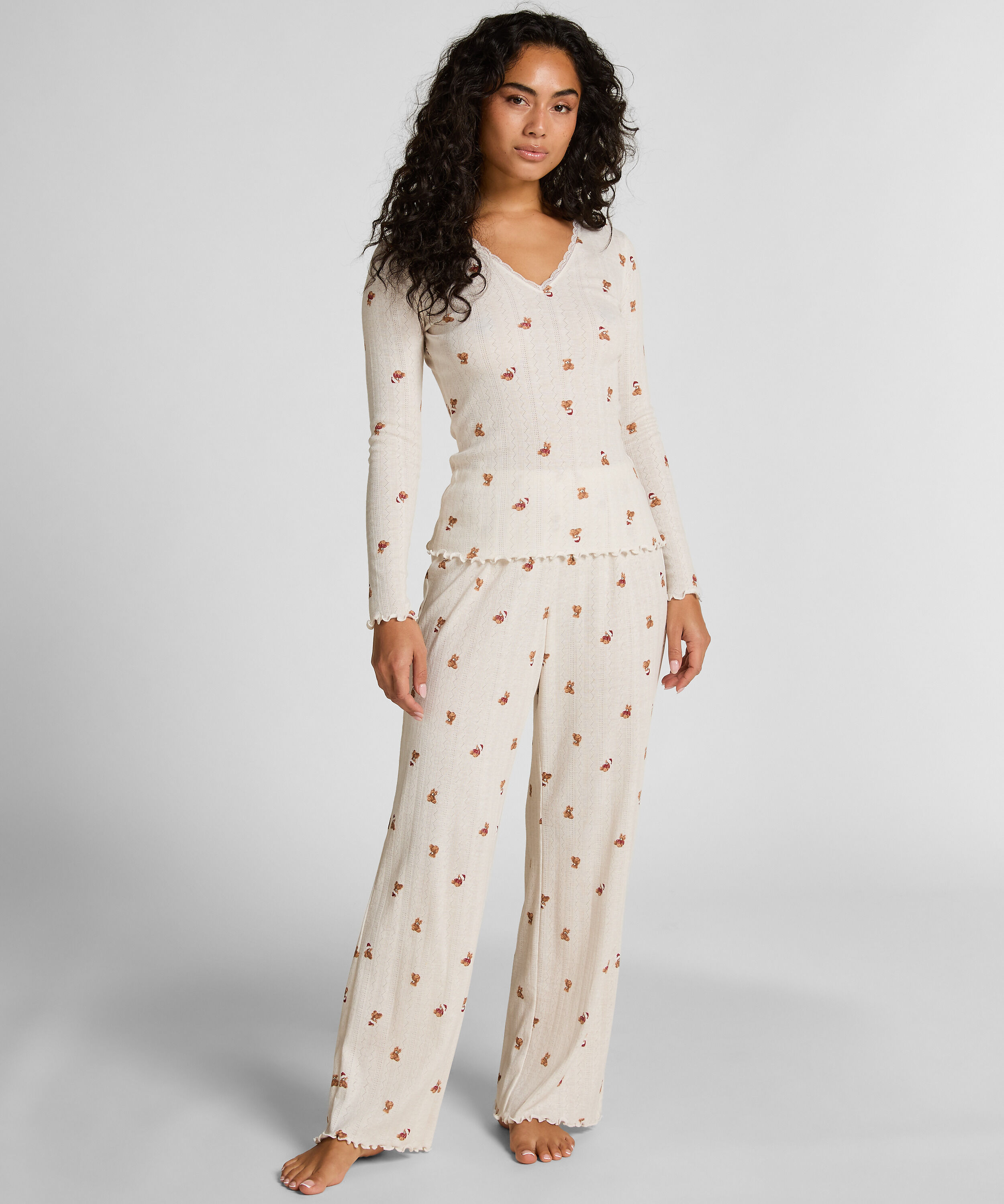Pointelle Pyjamaset, Weiß Pointelle Pyjamaset, Weiß