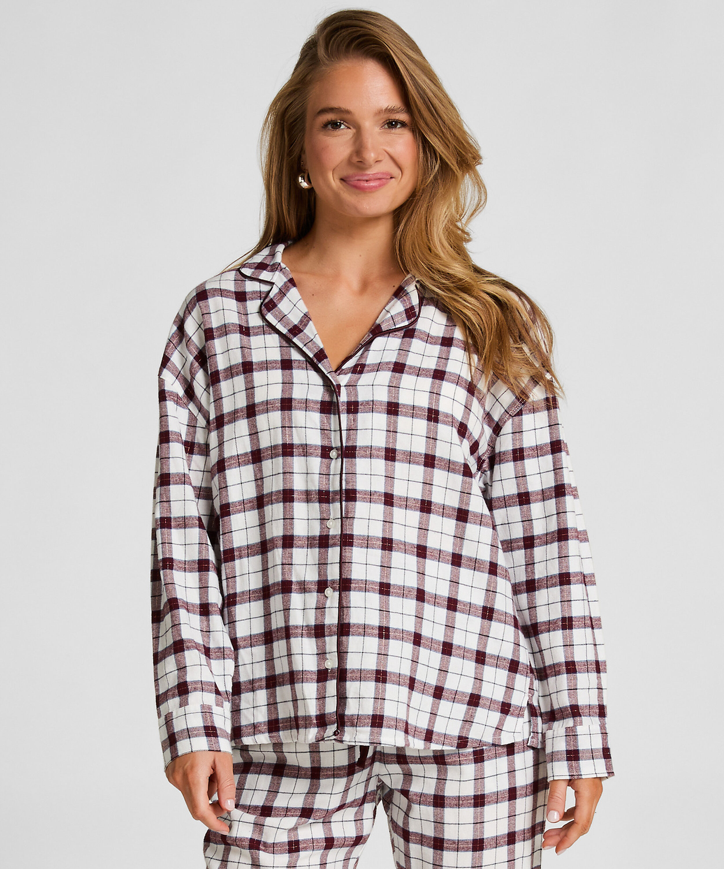 Pyjamatop aus Flanell, Weiß Pyjamatop aus Flanell, Weiß