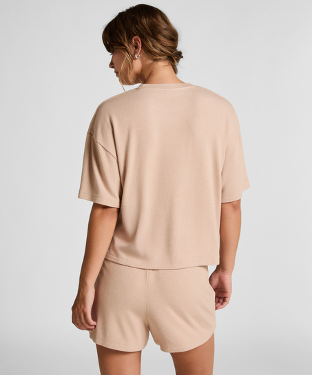 Pyjamashorts aus aufgerautem Jersey, Beige