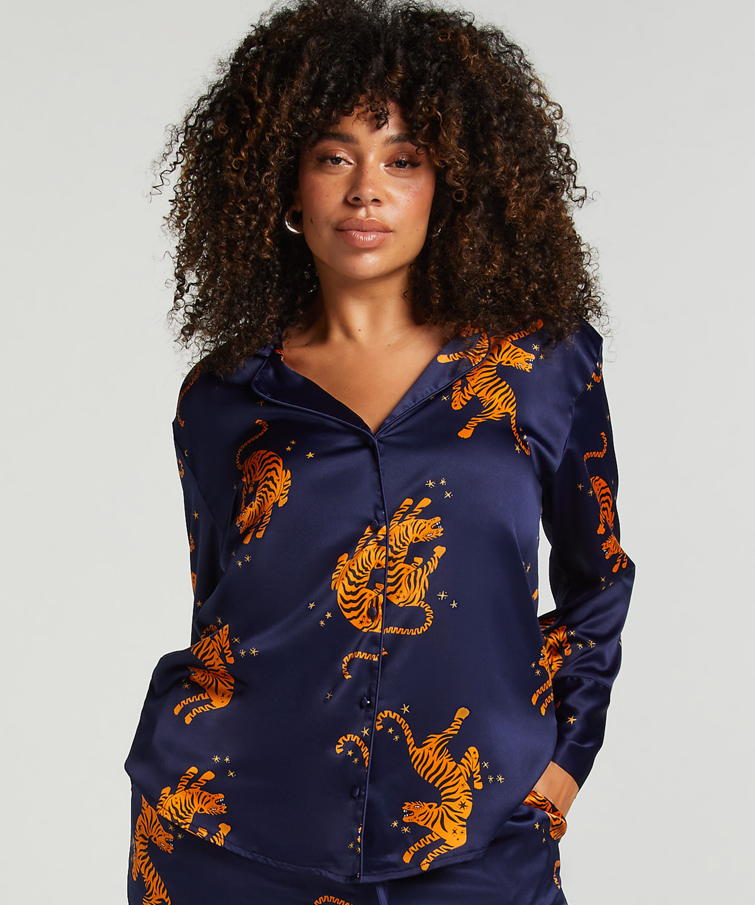 Langarmjacke Satin, Blau