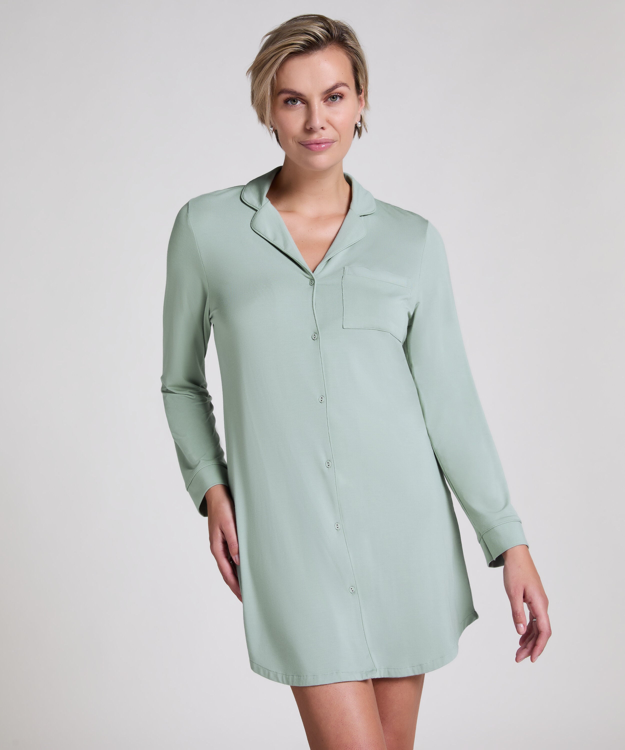 Langärmeliges Jersey-Hemdkleid Essential, Grün