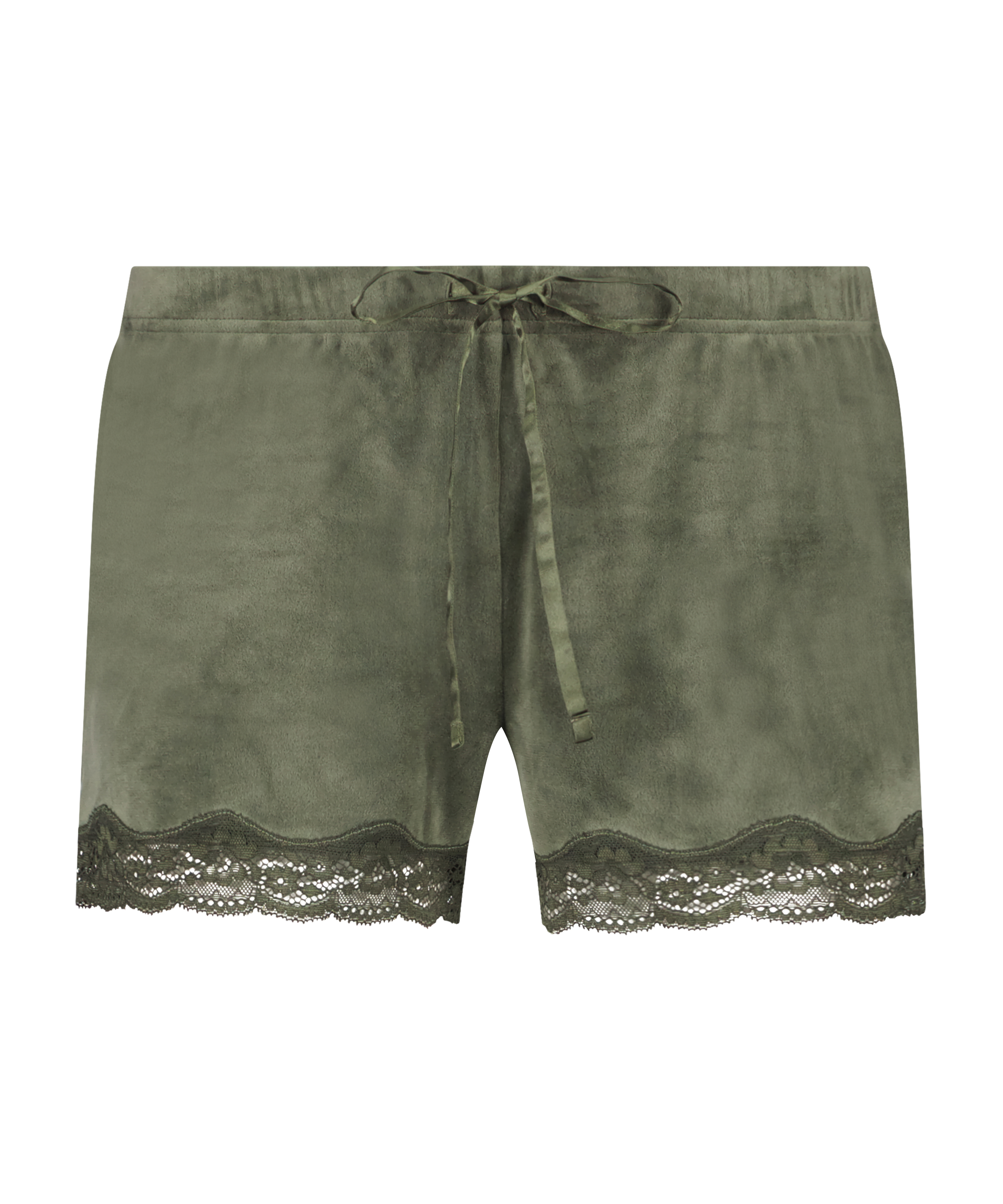 Shorts aus Velours mit Spitze, grün, main