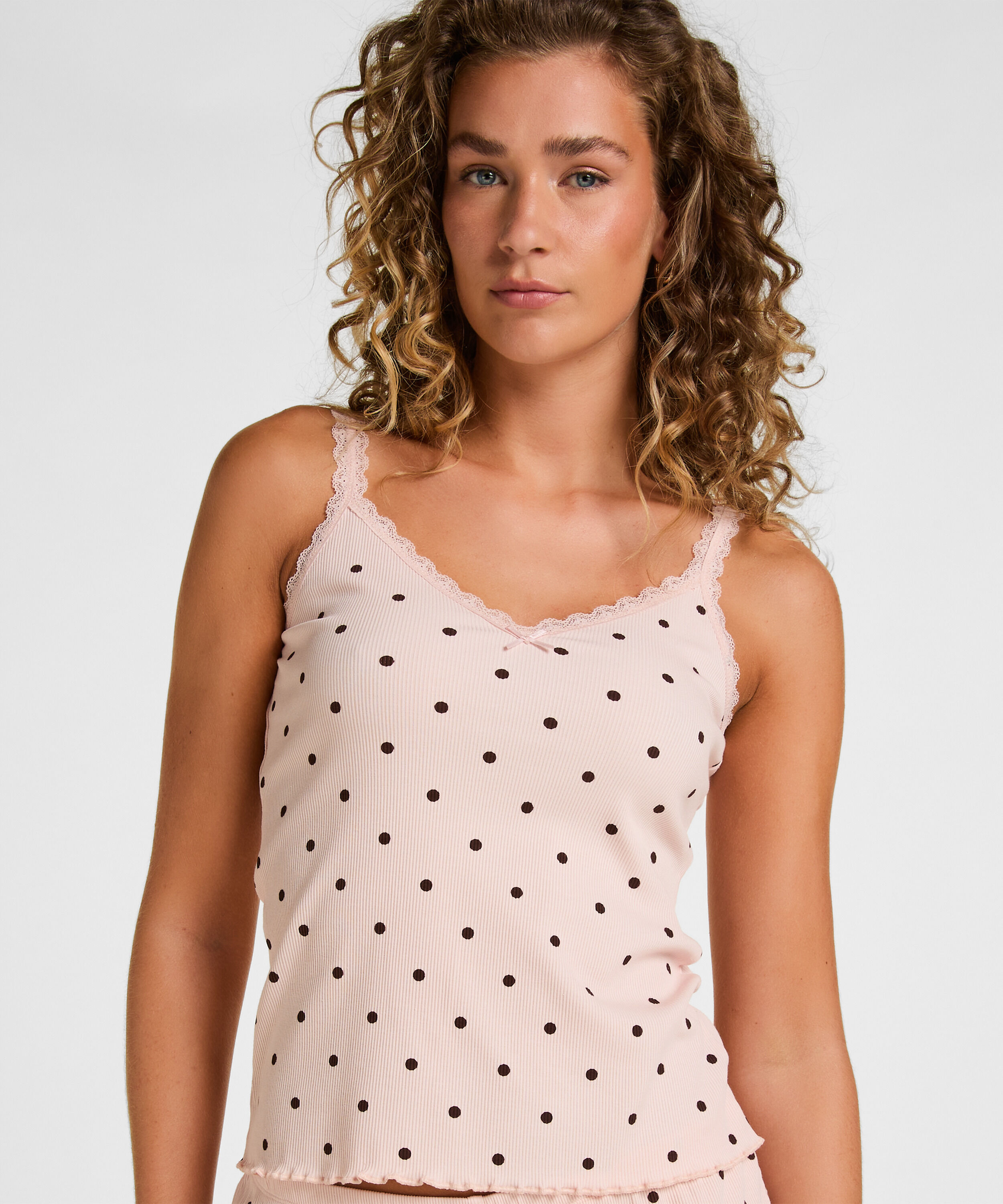 Rippjersey-Top mit Spitze, Rosa
