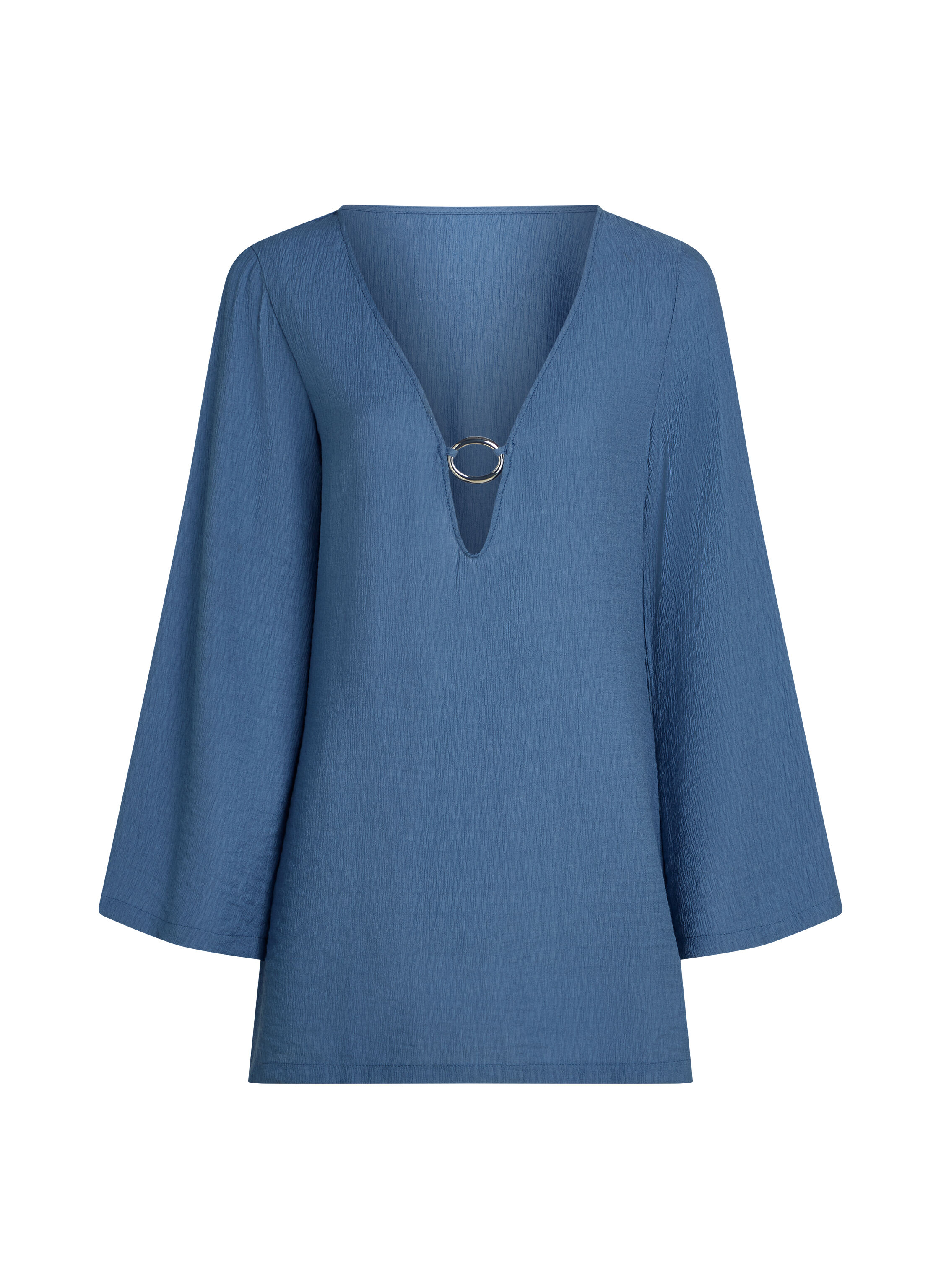 Langärmeliges Ringelkleid für den Strand, Blau Langärmeliges Ringelkleid für den Strand, Blau