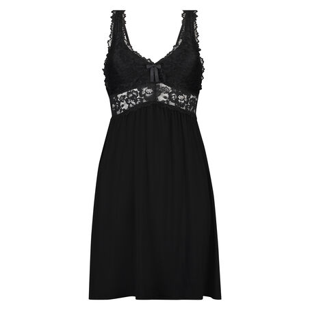 Slipdress Modal Lace mit Spitze, Schwarz
