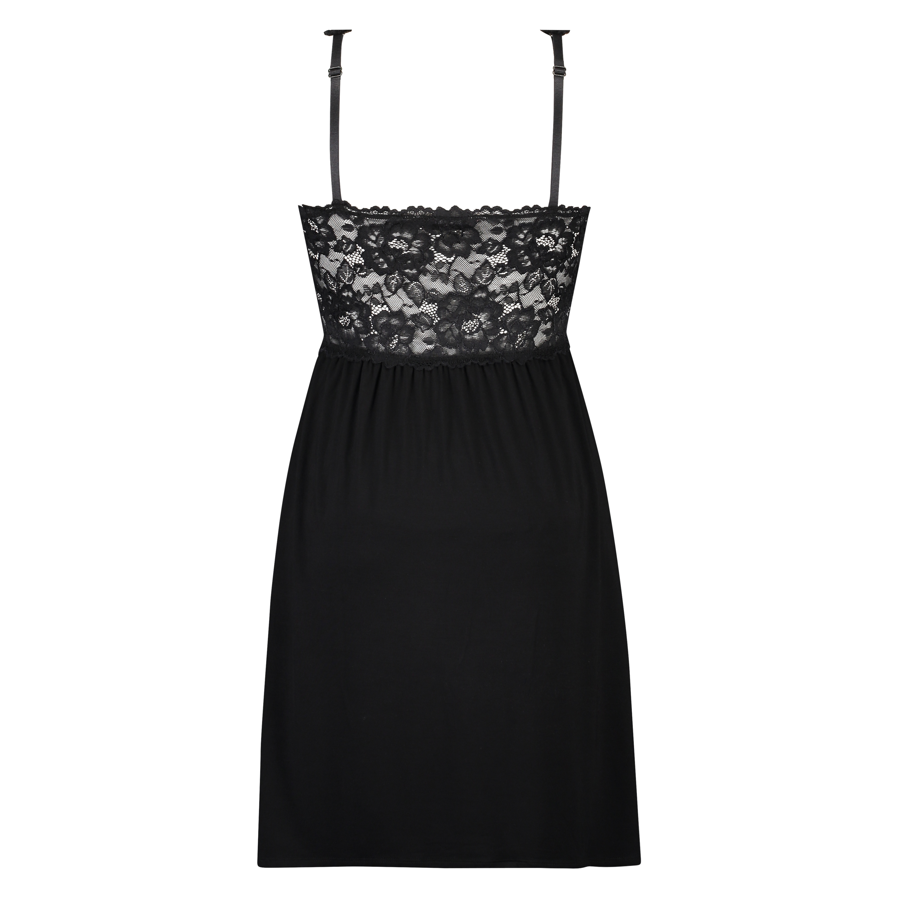 Slipdress Modal Lace mit Spitze, Schwarz, main